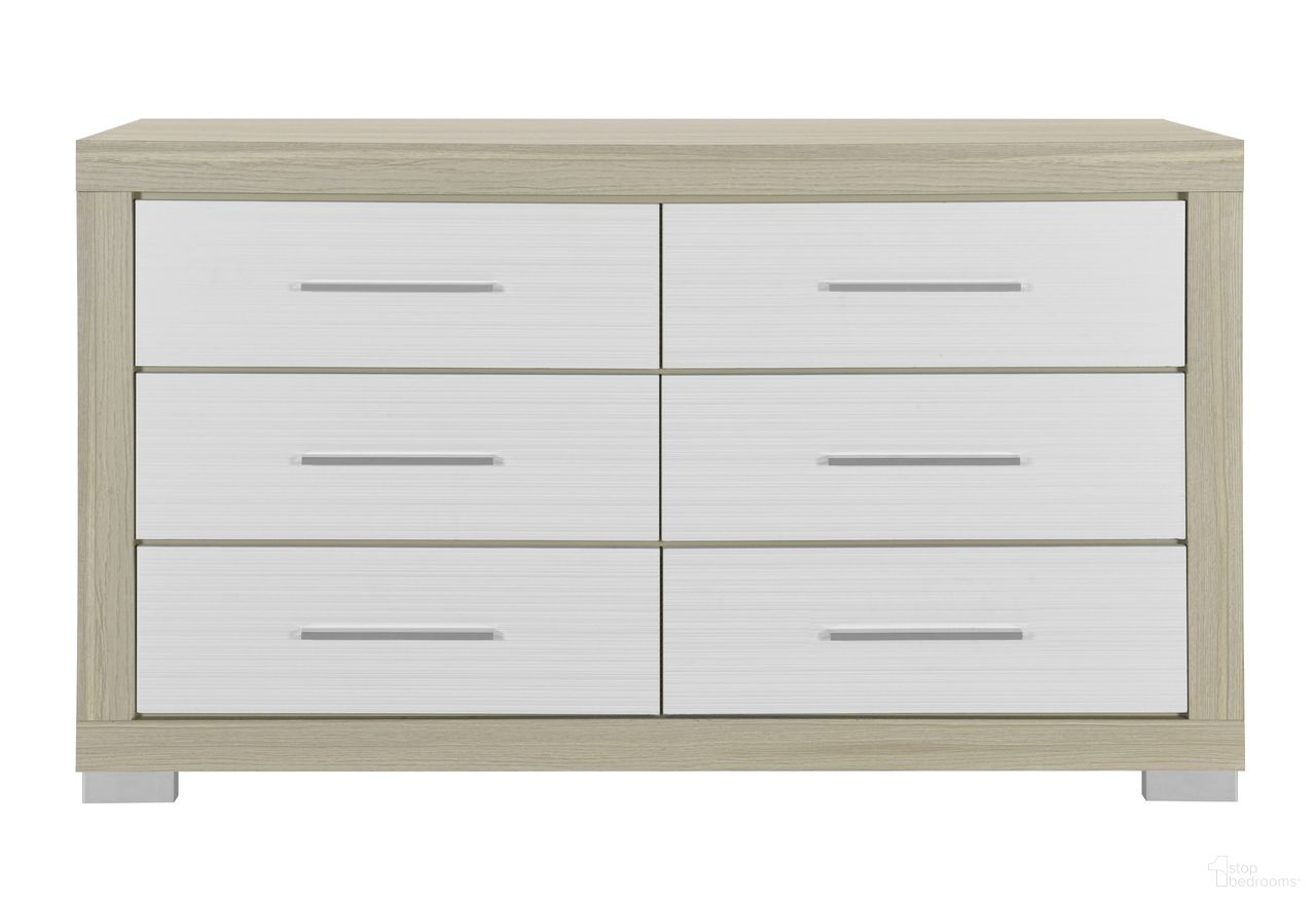 The appearance of Emma Dresser In Natural and White designed by Global Furniture USA in the modern / contemporary interior design. This natural/white piece of furniture  was selected by 1StopBedrooms from Emma Collection to add a touch of cosiness and style into your home. Sku: EMMA-NATURAL/WHITE-DR. Material: Chip Board.