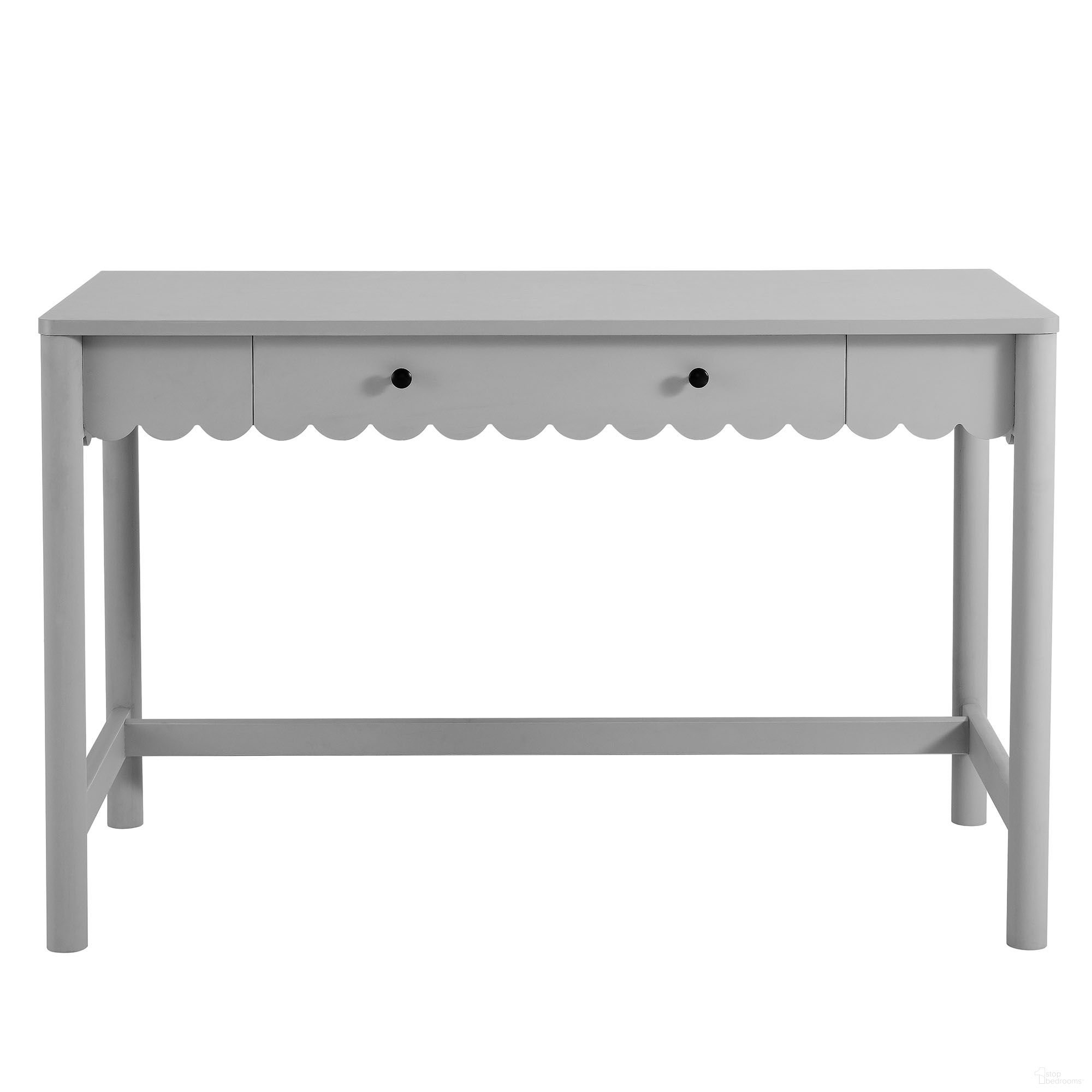 Emmeline 1-Drawer Scallop Writing Desk In Light Gray