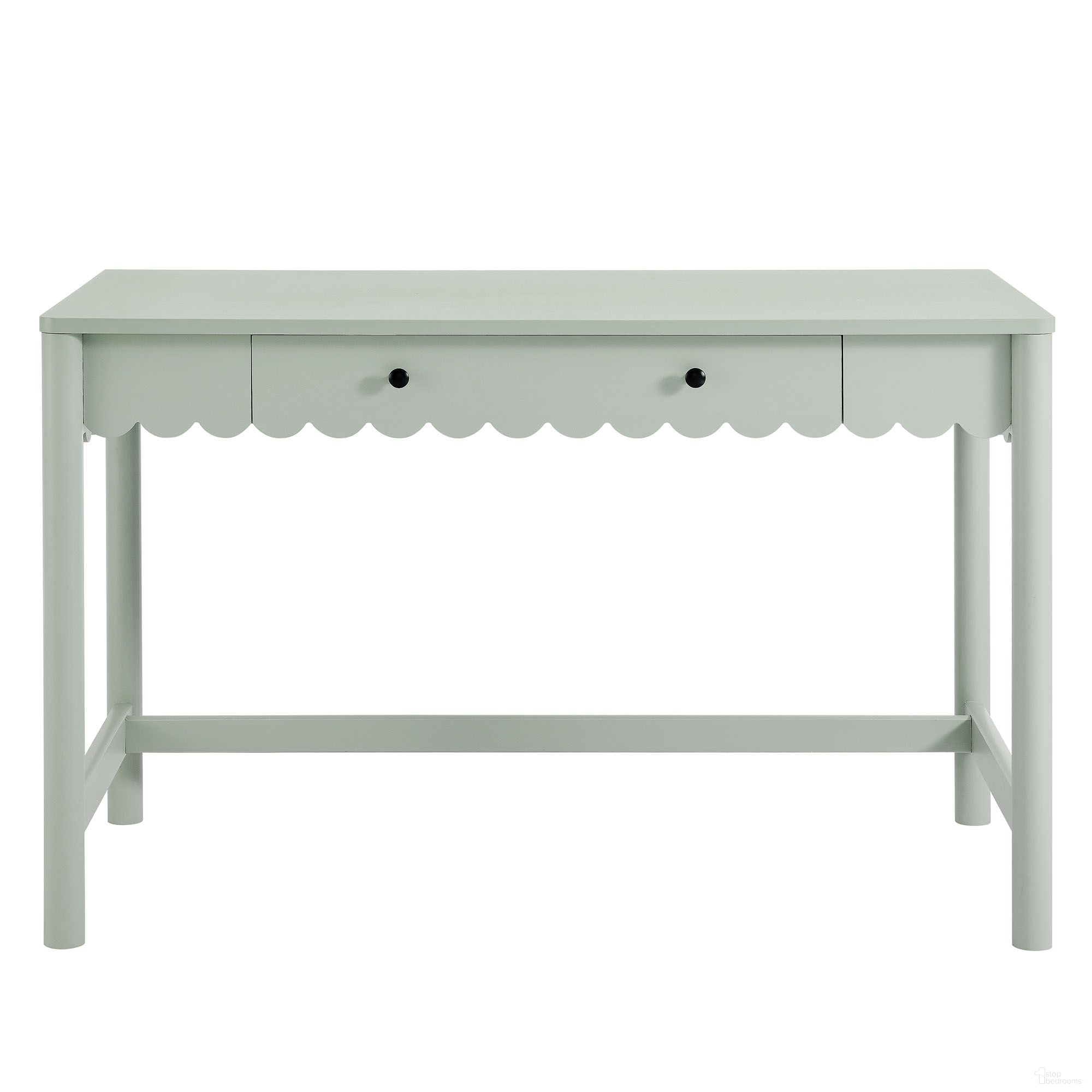 The appearance of Emmeline 1-Drawer Scallop Writing Desk In Sage designed by Modway in the modern / contemporary interior design. This sage piece of furniture  was selected by 1StopBedrooms from Emmeline Collection to add a touch of cosiness and style into your home. Sku: EEI-7155-SGE. Material: Laminate.
