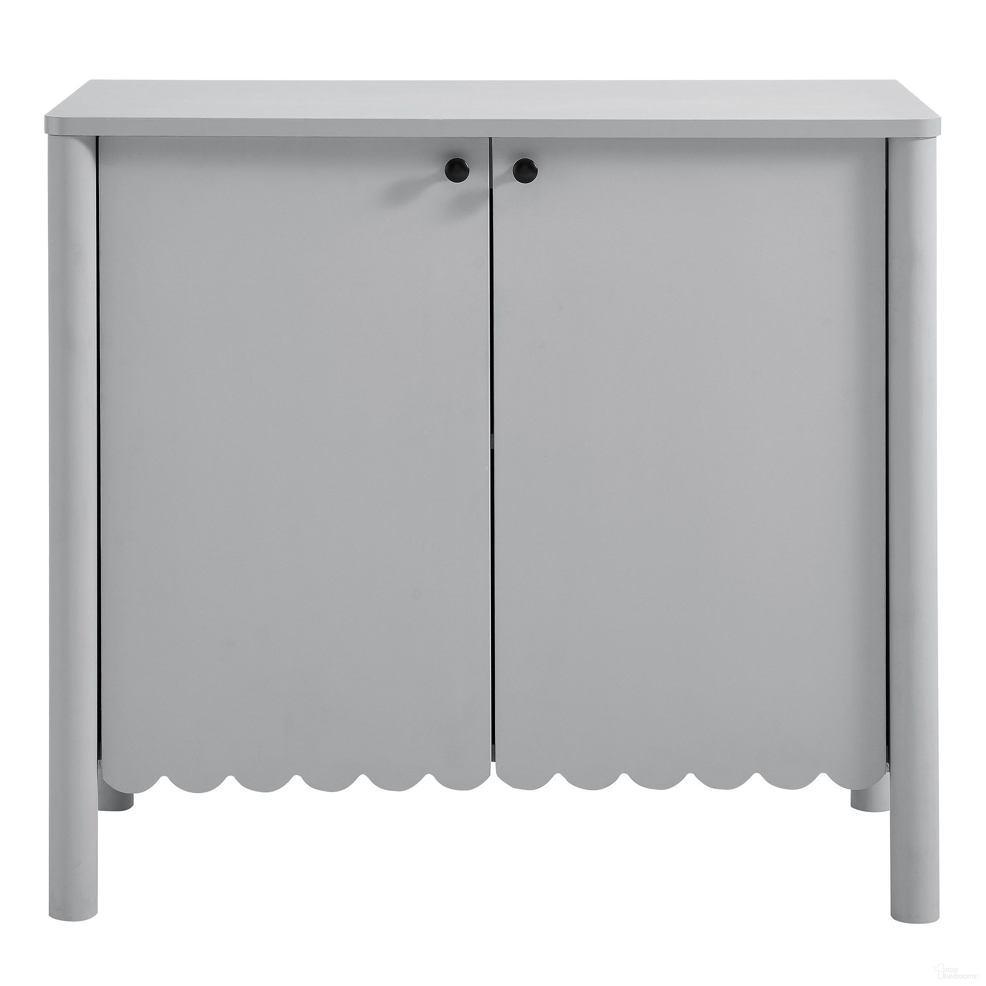 The appearance of Emmeline 35 Inch 2-Door Scalloped Sideboard Cabinet In Light Gray designed by Modway in the modern / contemporary interior design. This light gray piece of furniture was selected by 1StopBedrooms from Emmeline Collection to add a touch of cosiness and style into your home. Sku: EEI-7152-LGR. Material: Laminate.