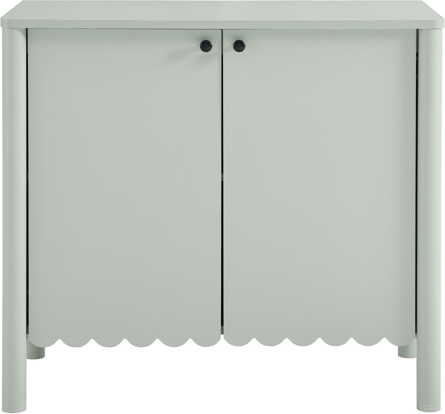 The appearance of Emmeline 35 Inch 2-Door Scalloped Sideboard Cabinet In Sage designed by Modway in the modern / contemporary interior design. This sage piece of furniture  was selected by 1StopBedrooms from Emmeline Collection to add a touch of cosiness and style into your home. Sku: EEI-7152-SGE. Material: Laminate.