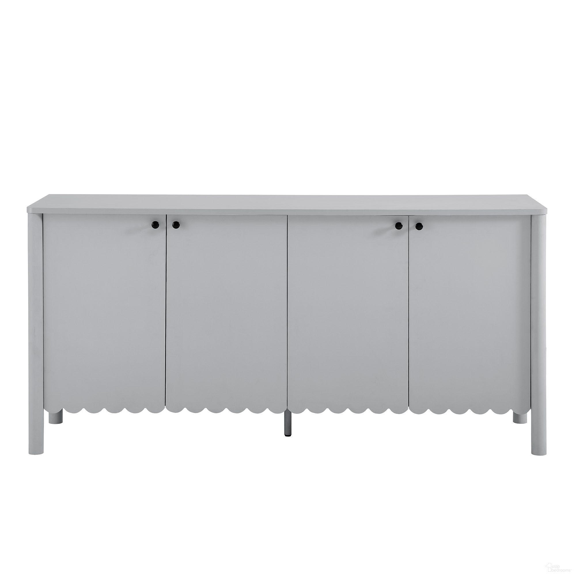 Emmeline 66 Inch 4-Door Scalloped Sideboard Cabinet In Light Gray