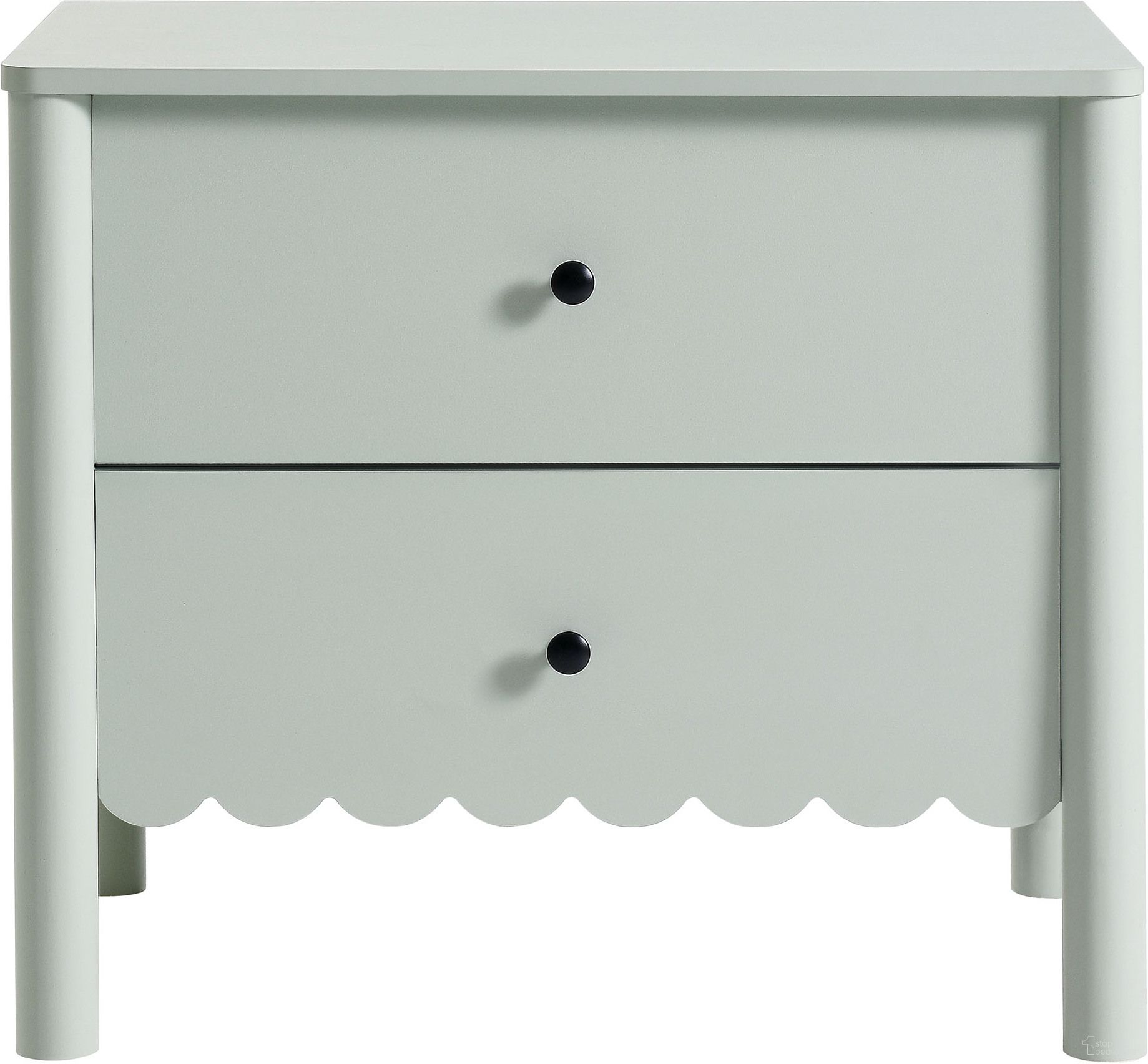 The appearance of Emmeline Scalloped 2-Drawer Nightstand In Sage designed by Modway in the modern / contemporary interior design. This sage piece of furniture  was selected by 1StopBedrooms from Emmeline Collection to add a touch of cosiness and style into your home. Sku: MOD-7206-SGE.