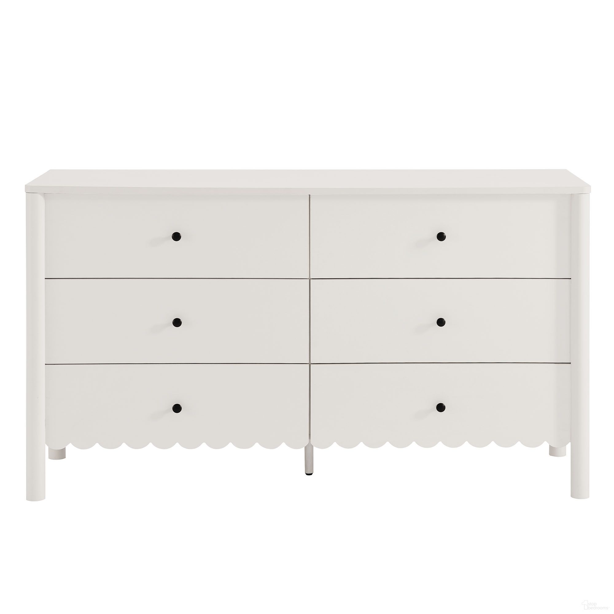 The appearance of Emmeline Scalloped 6-Drawer Dresser In White designed by Modway in the modern / contemporary interior design. This white piece of furniture  was selected by 1StopBedrooms from Emmeline Collection to add a touch of cosiness and style into your home. Sku: EEI-7157-WHI.