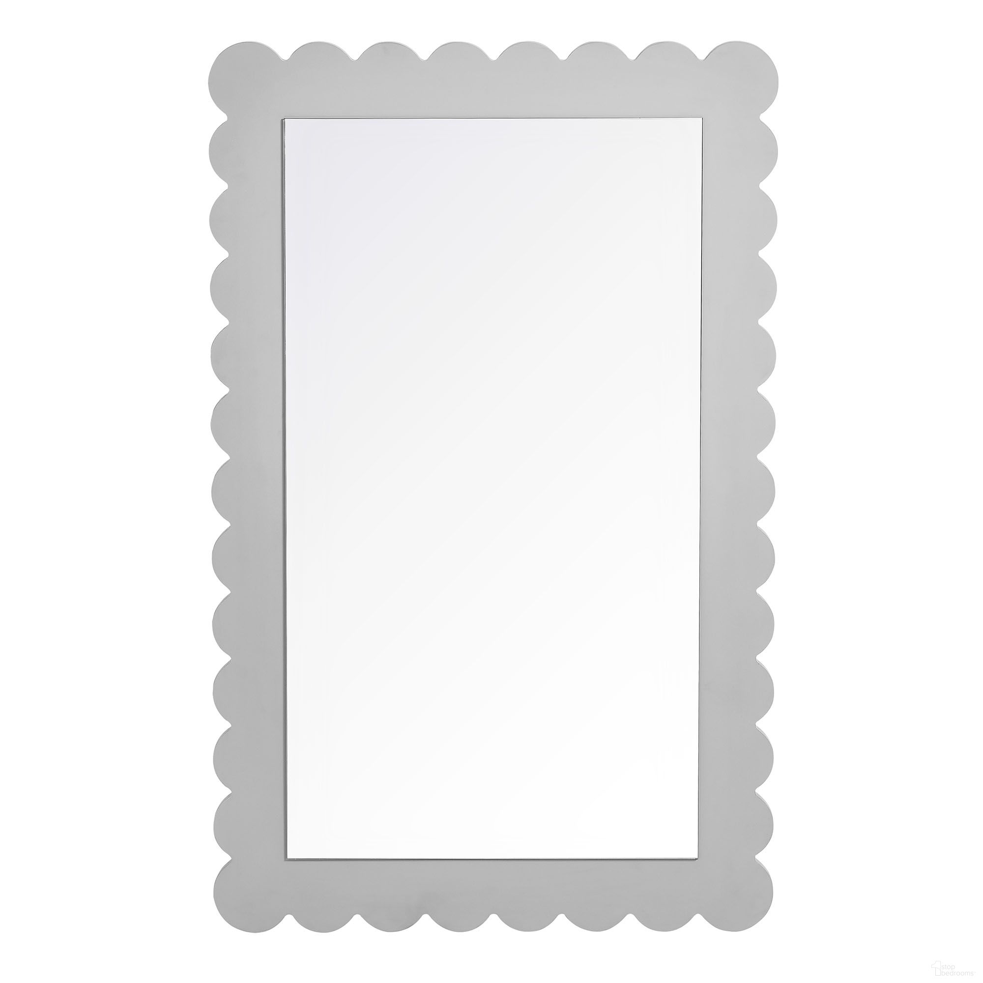 The appearance of Emmeline Scalloped Rectangle Wall Mirror In Light Gray designed by Modway in the modern / contemporary interior design. This light gray piece of furniture was selected by 1StopBedrooms from Emmeline Collection to add a touch of cosiness and style into your home. Sku: EEI-7116-LGR. Material: Laminate.