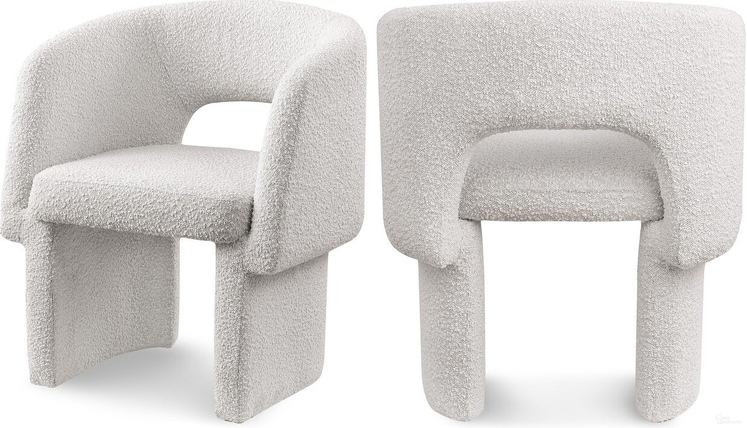 The appearance of Emmet Boucle Fabric Dining Chair In Cream designed by Meridian in the modern / contemporary interior design. This cream piece of furniture was selected by 1StopBedrooms from Emmet Collection to add a touch of cosiness and style into your home. Sku: 438Cream-C. Material: Plywood. Chair Type: Arm Chair.