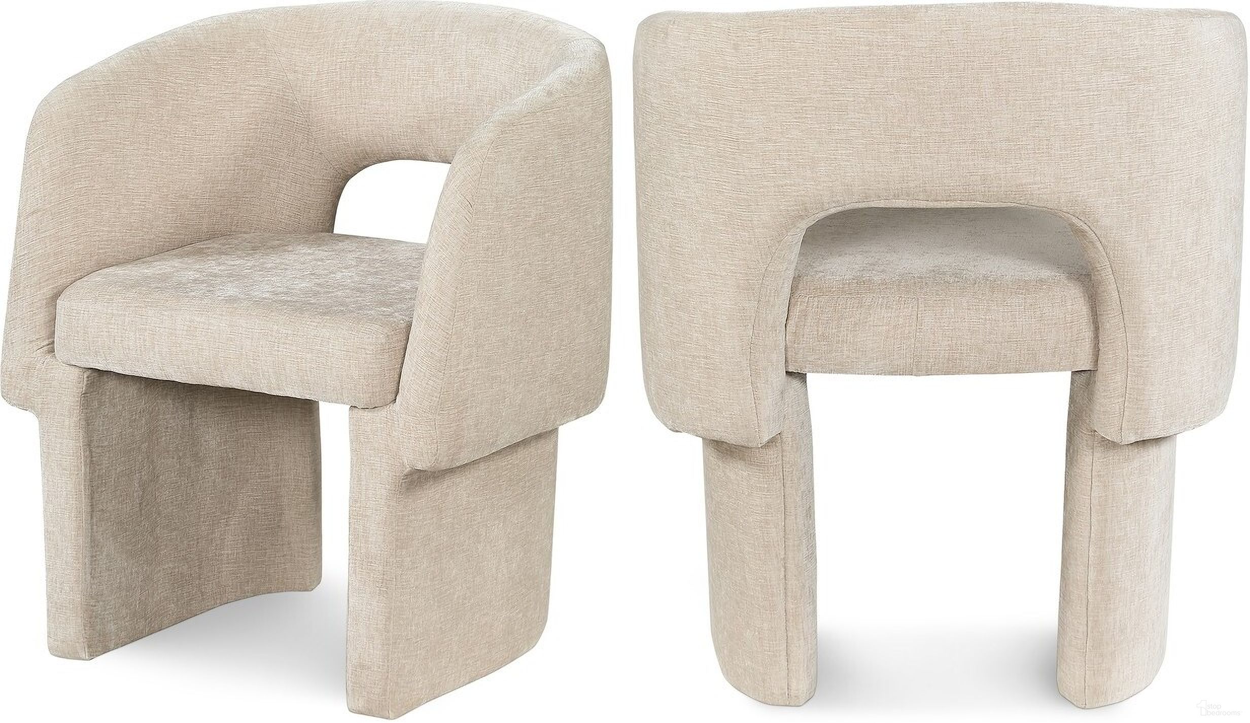 Emmet Chenille Fabric Dining Chair In Beige