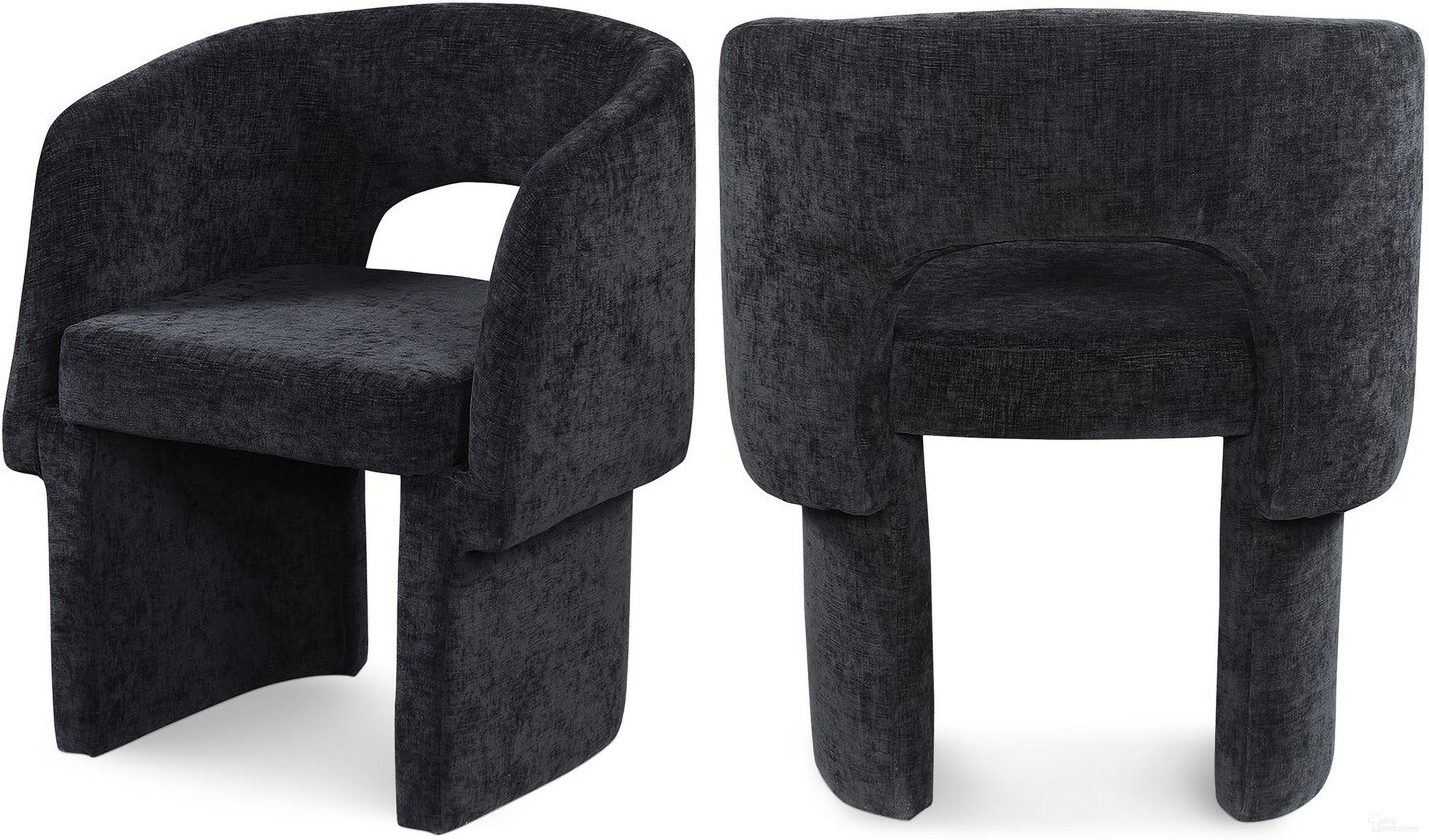 The appearance of Emmet Chenille Fabric Dining Chair In Black designed by Meridian in the modern / contemporary interior design. This black piece of furniture was selected by 1StopBedrooms from Emmet Collection to add a touch of cosiness and style into your home. Sku: 439Black-C. Material: Plywood. Chair Type: Arm Chair.