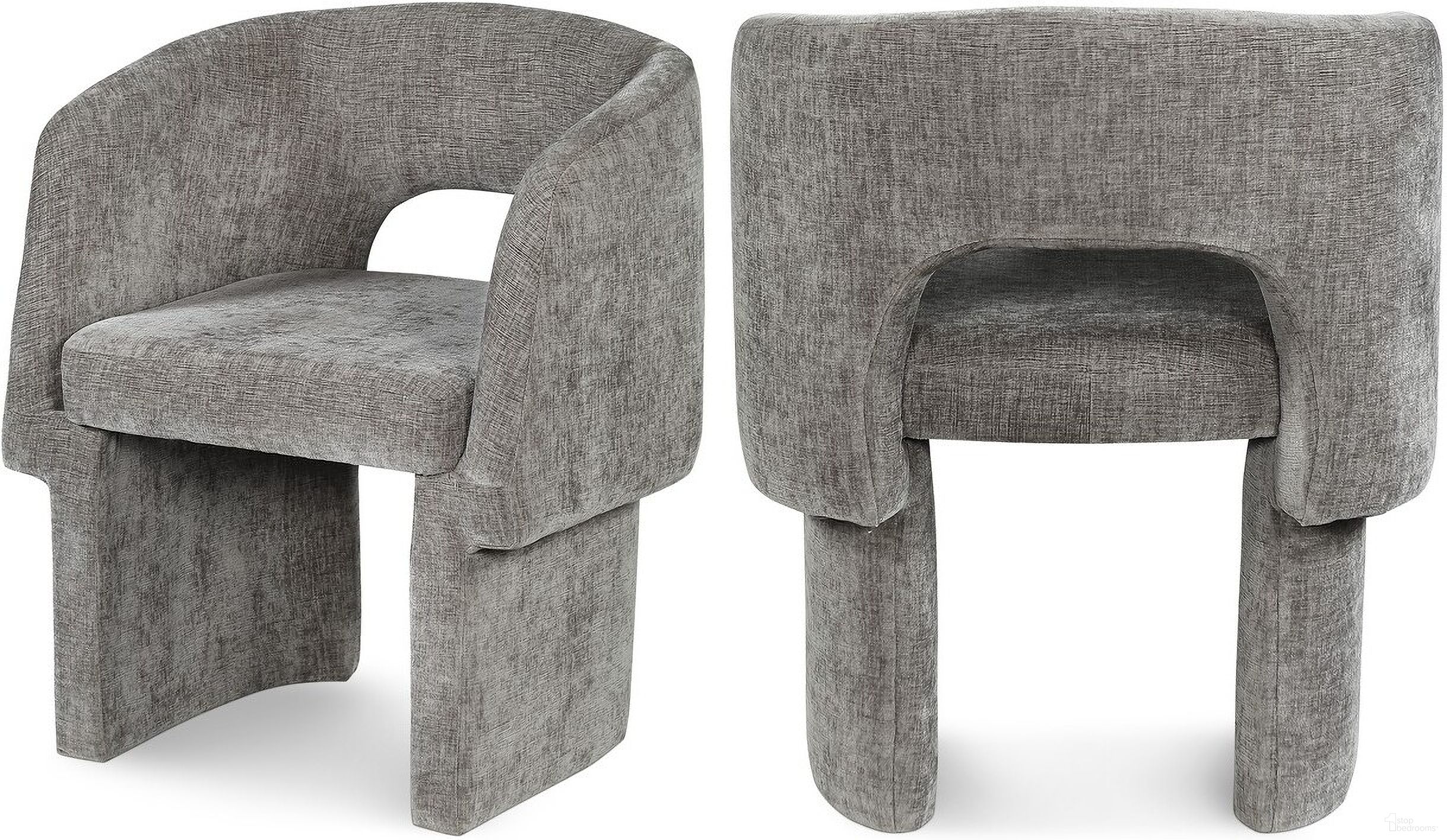 The appearance of Emmet Chenille Fabric Dining Chair In Grey designed by Meridian in the modern / contemporary interior design. This grey piece of furniture  was selected by 1StopBedrooms from Emmet Collection to add a touch of cosiness and style into your home. Sku: 439Grey-C. Material: Plywood. Chair Type: Arm Chair.