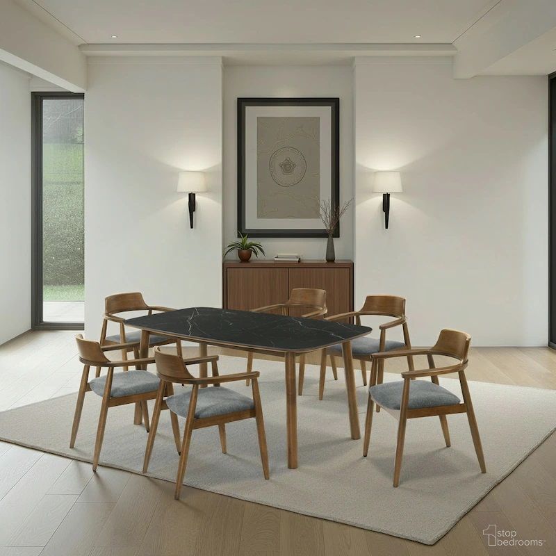 Emorie 71 Inch Rectangle Dining Room Set with Sintered Stone Top In Walnut