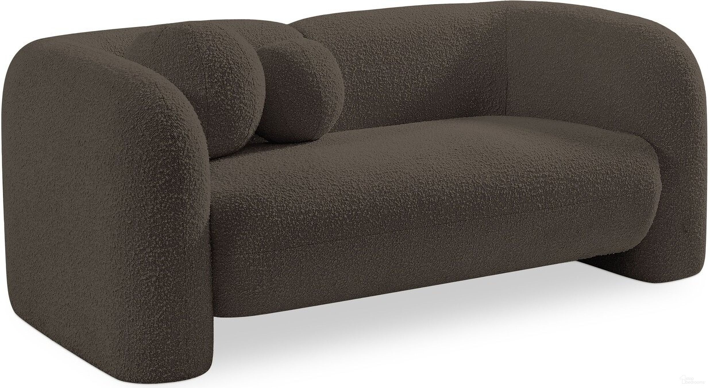 The appearance of Emory Boucle Fabric Loveseat In Brown designed by Meridian in the modern / contemporary interior design. This brown piece of furniture was selected by 1StopBedrooms from Emory Collection to add a touch of cosiness and style into your home. Sku: 139Brown-L. Material: Boucle.