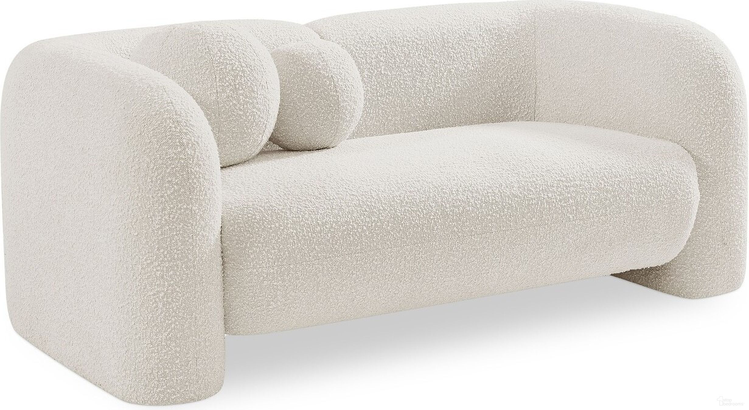 The appearance of Emory Boucle Fabric Loveseat In Cream designed by Meridian in the modern / contemporary interior design. This cream piece of furniture was selected by 1StopBedrooms from Emory Collection to add a touch of cosiness and style into your home. Sku: 139Cream-L. Material: Boucle.