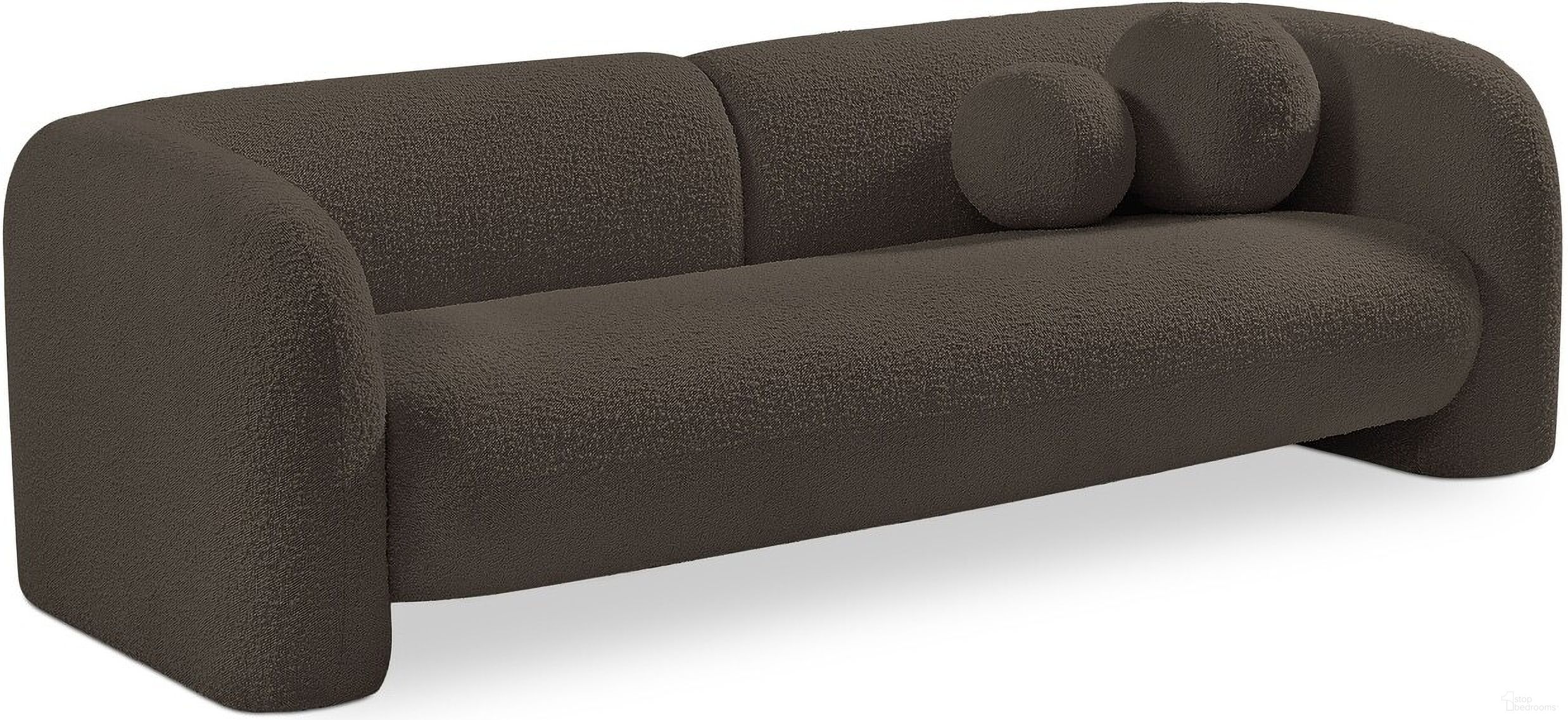 The appearance of Emory Boucle Fabric Sofa In Brown designed by Meridian in the modern / contemporary interior design. This brown piece of furniture  was selected by 1StopBedrooms from Emory Collection to add a touch of cosiness and style into your home. Sku: 139Brown-S. Material: Boucle.