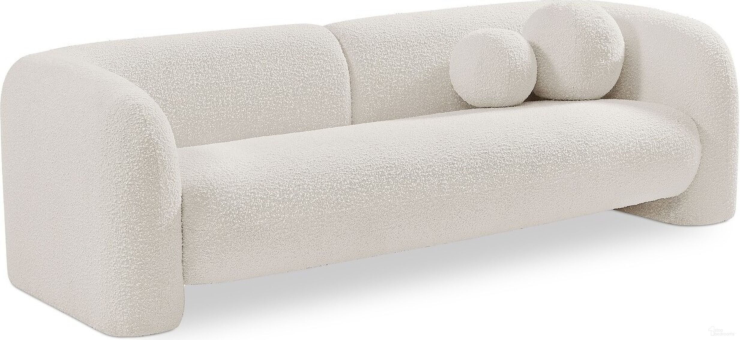 The appearance of Emory Boucle Fabric Sofa In Cream designed by Meridian in the modern / contemporary interior design. This cream piece of furniture was selected by 1StopBedrooms from Emory Collection to add a touch of cosiness and style into your home. Sku: 139Cream-S. Material: Boucle.