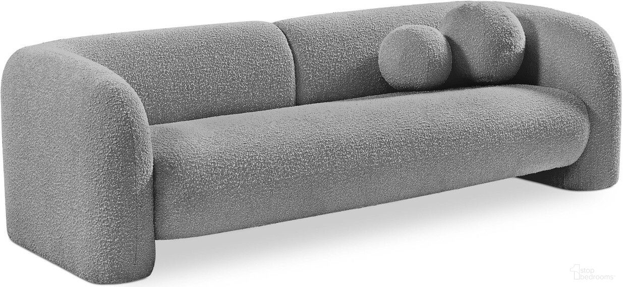 The appearance of Emory Boucle Fabric Sofa In Grey designed by Meridian in the modern / contemporary interior design. This grey piece of furniture  was selected by 1StopBedrooms from Emory Collection to add a touch of cosiness and style into your home. Sku: 139Grey-S. Material: Boucle.