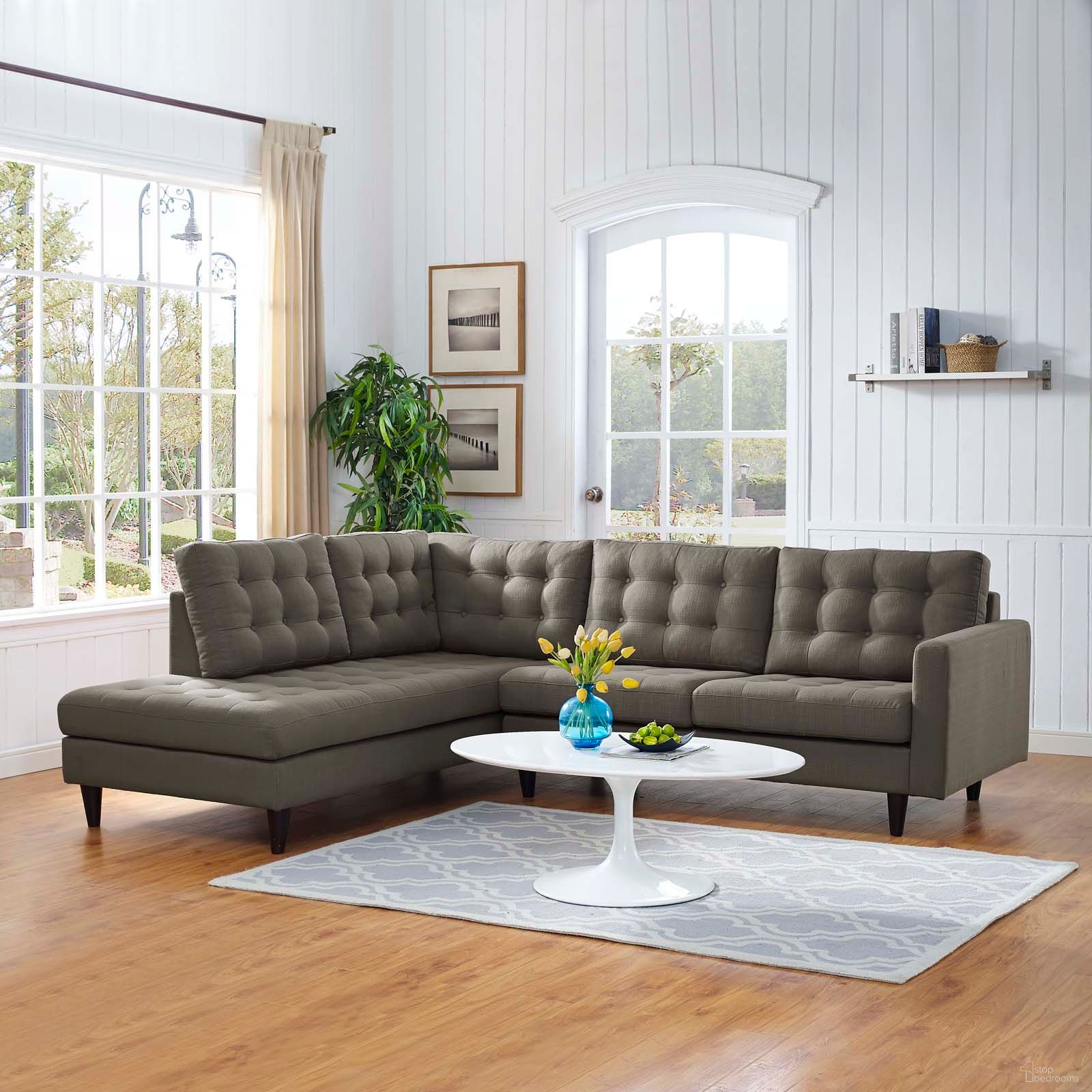 The appearance of Empress Granite 2 Piece Upholstered Fabric Left Facing Bumper Sectional designed by Modway in the modern / contemporary interior design. This granite piece of furniture  was selected by 1StopBedrooms from Empress Collection to add a touch of cosiness and style into your home. Sku: EEI-2595-GRA;EEI-2611-GRA. Material: Polyester. Layout: L-Shape. Orientation: LAF.
