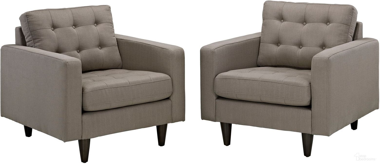 The appearance of Empress Granite Arm Chair Upholstered Fabric Set of 2 designed by Modway in the modern / contemporary interior design. This granite piece of furniture was selected by 1StopBedrooms from Empress Collection to add a touch of cosiness and style into your home. Sku: EEI-1013-GRA-Y;EEI-1013-GRA-Y. Material: Polyester.