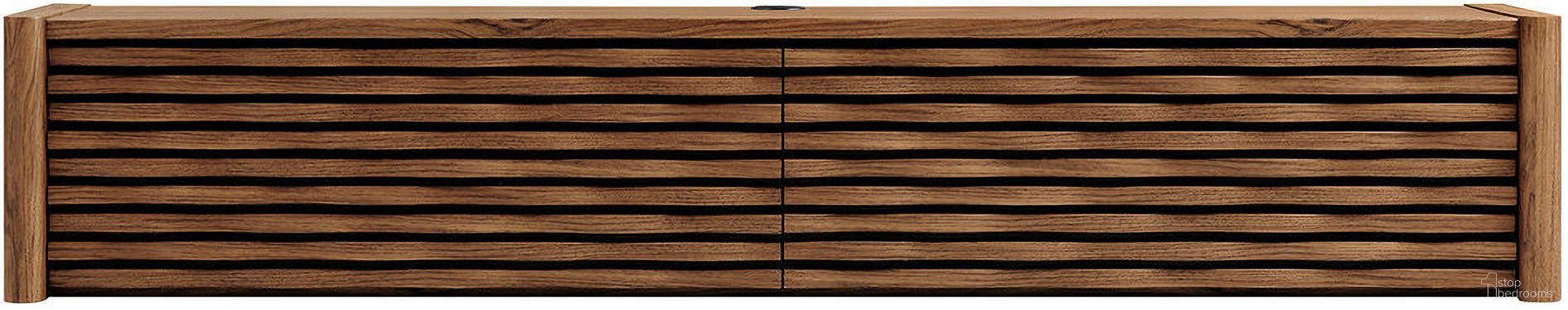 The appearance of Emric Wave 71 Inch Wall-Mounted TV Cabinet In Walnut designed by Modway in the modern / contemporary interior design. This walnut piece of furniture was selected by 1StopBedrooms from Emric Collection to add a touch of cosiness and style into your home. Sku: EEI-7352-WAL. Material: Laminate.