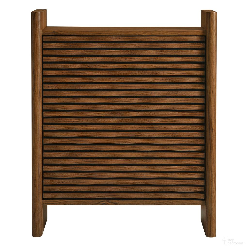 The appearance of Emric Wave Shoe Cabinet In Walnut designed by Modway in the transitional interior design. This walnut piece of furniture was selected by 1StopBedrooms from Emric Collection to add a touch of cosiness and style into your home. Sku: EEI-7447-WAL. Material: Engineered Wood.