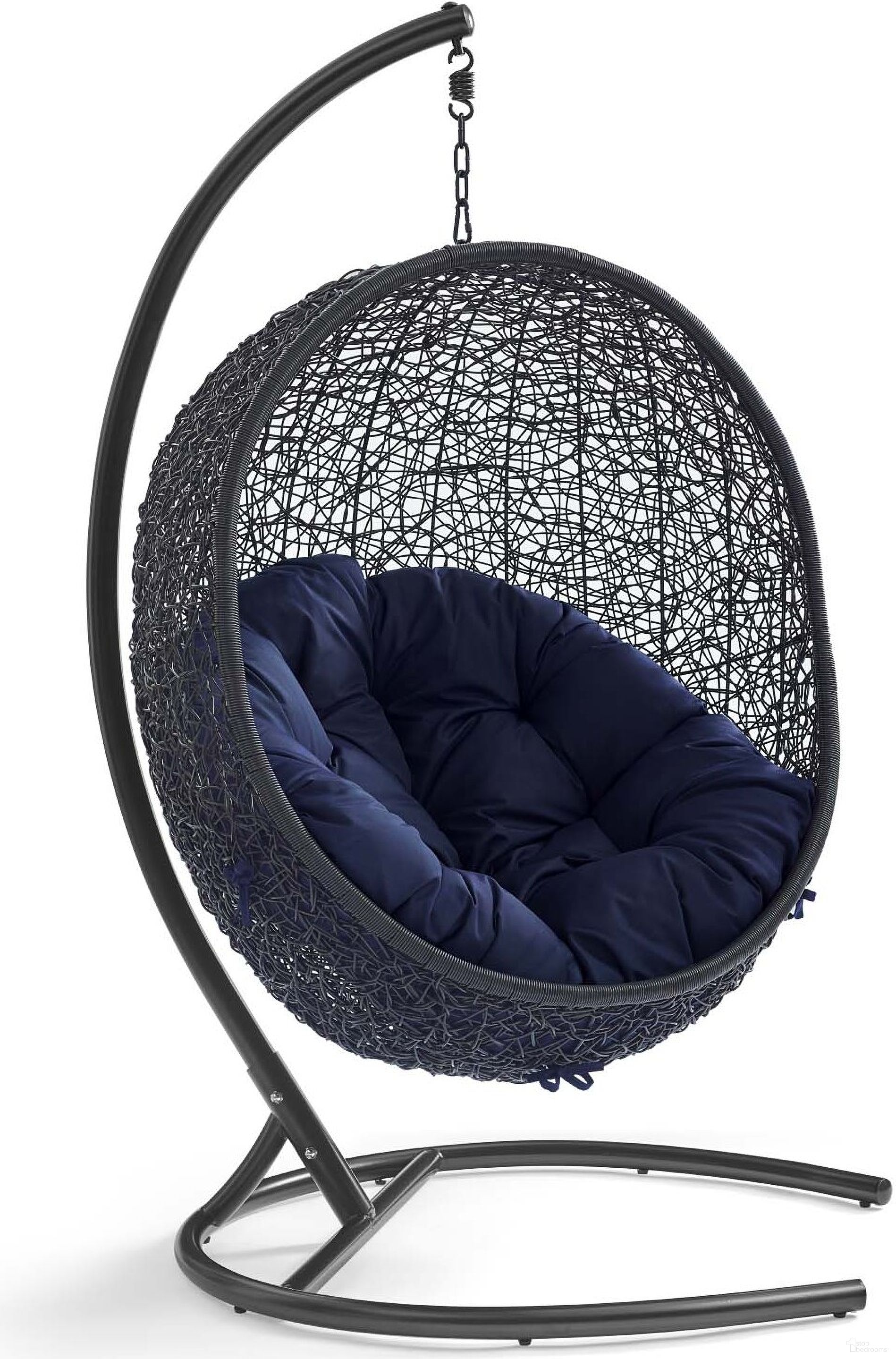 The appearance of Encase Sunbrella Swing Outdoor Patio Lounge Chair In Black and Gray designed by Modway in the modern / contemporary interior design. This black and gray piece of furniture  was selected by 1StopBedrooms from Encase Collection to add a touch of cosiness and style into your home. Sku: EEI-3943-BLK-NAV. Material: Aluminum.