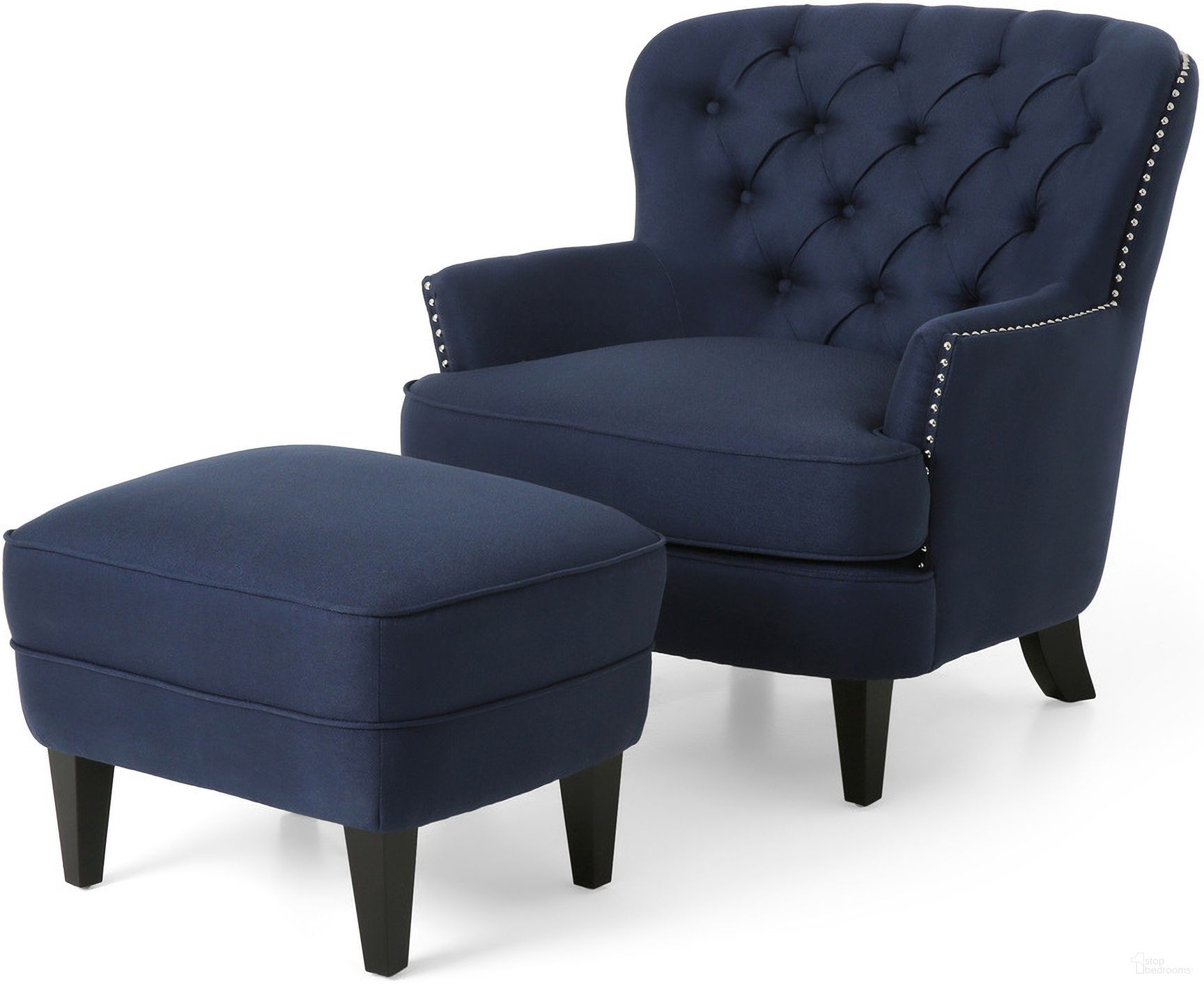 The appearance of Enchante Living Room Set with Tufted Back Club Chair and Ottoman In Blue designed by Noble House in the traditional interior design. This blue piece of furniture  was selected by 1StopBedrooms from Enchante Collection to add a touch of cosiness and style into your home. Sku: 67821.00BLU. Material: Fabric.