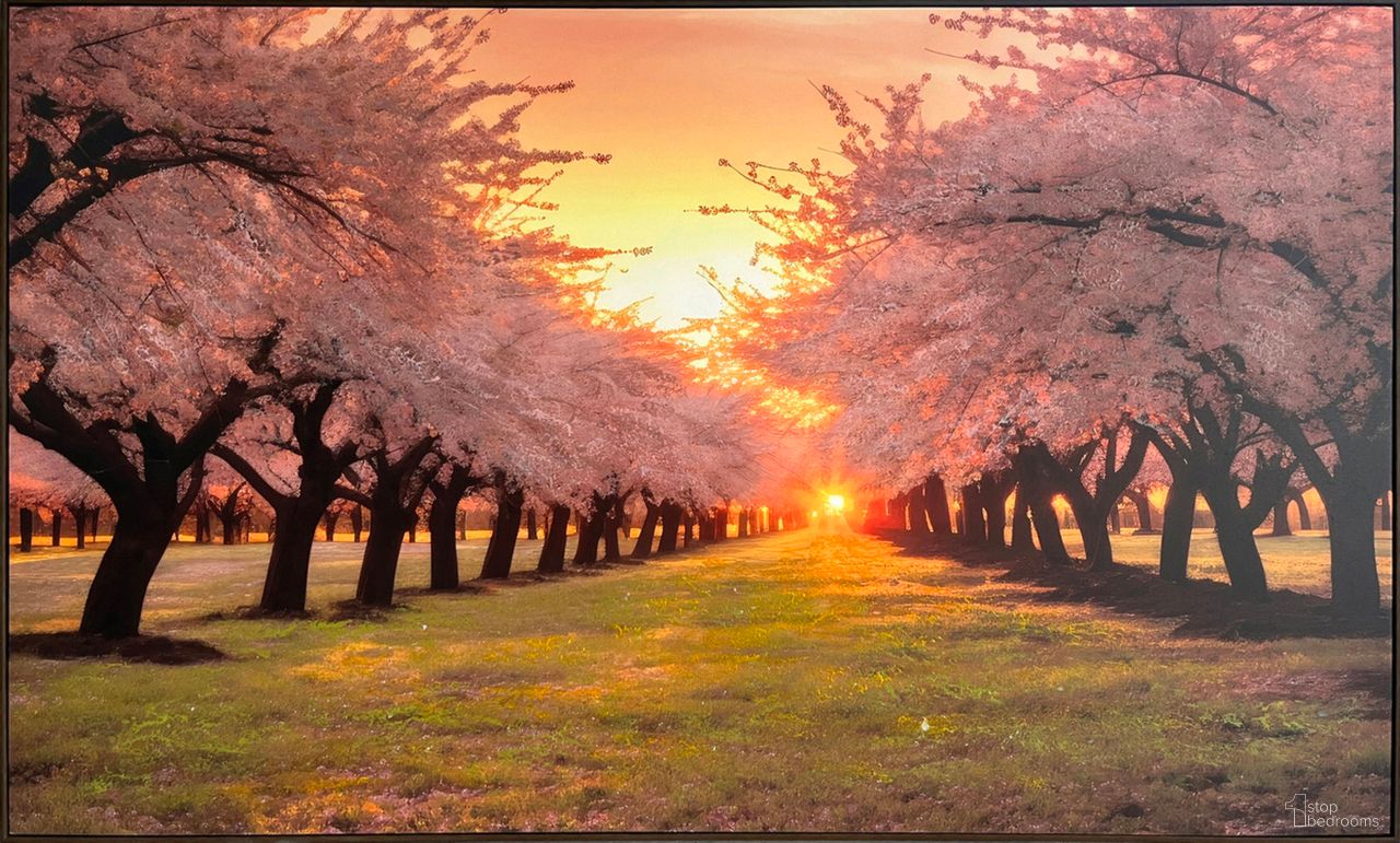 Enchanting Blush Orchard - 36" x 60" - Hand-Embellished Canvas In Pink and Gold