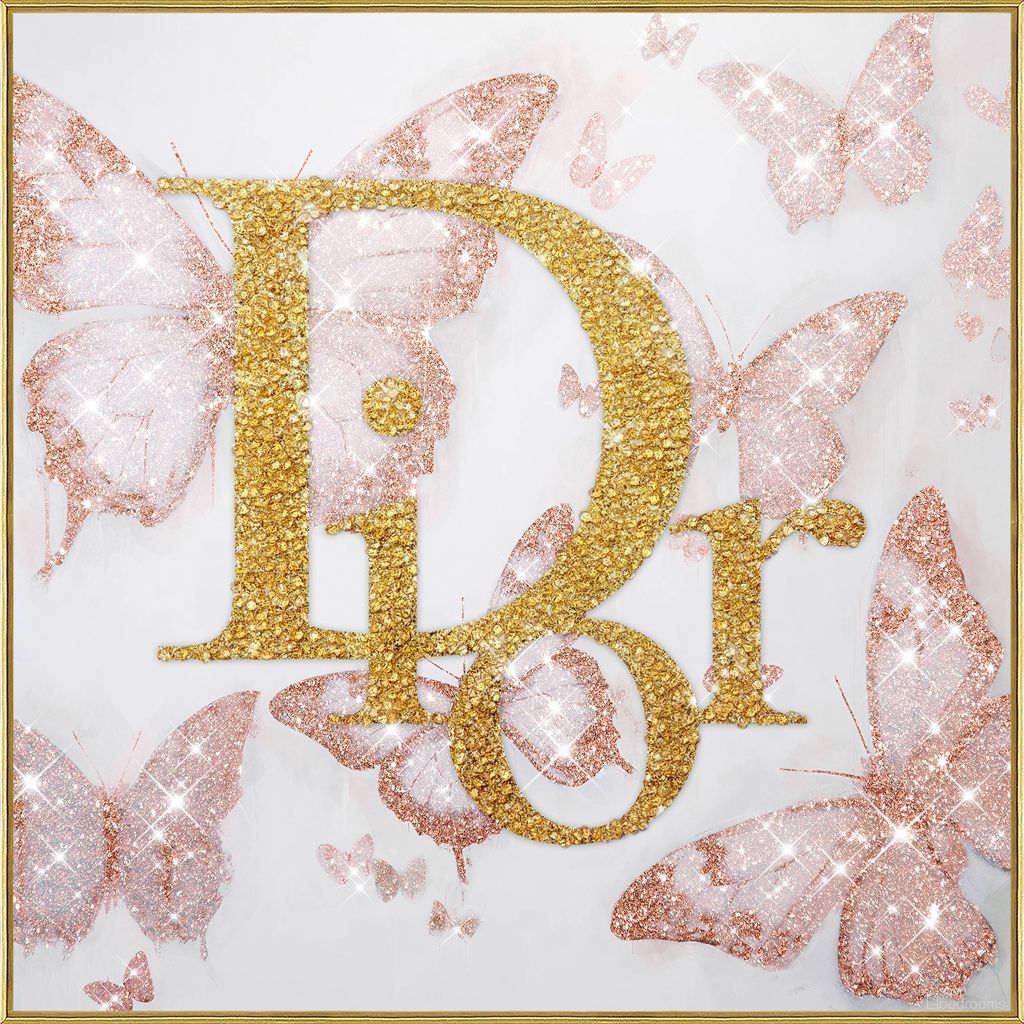Enchanting Glam Flutter I - 32" x 32" - Gloss Canvas with Rocks In Gold and Blush