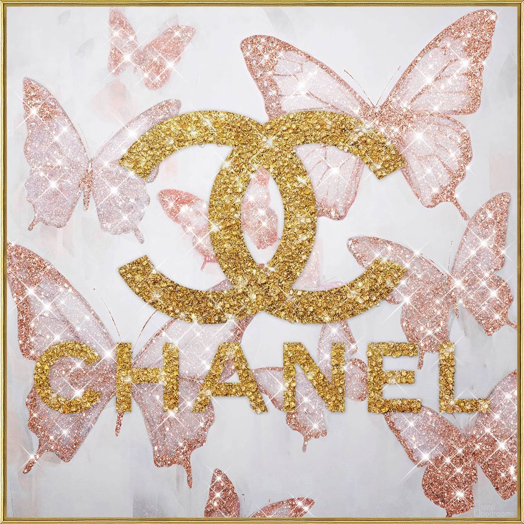 Enchanting Glam Flutter II - 32" x 32" - Gloss Canvas with Rocks In Gold and Blush