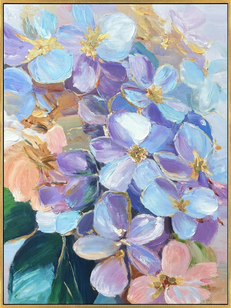 Enchanting Petal Reverie I - 40" x 30" - Hand-Embellished Canvas In Pink and Lavender