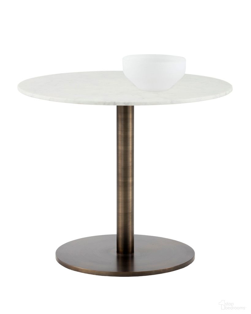 Enco 35 Inch Round Bistro Table In Antique Gold and White