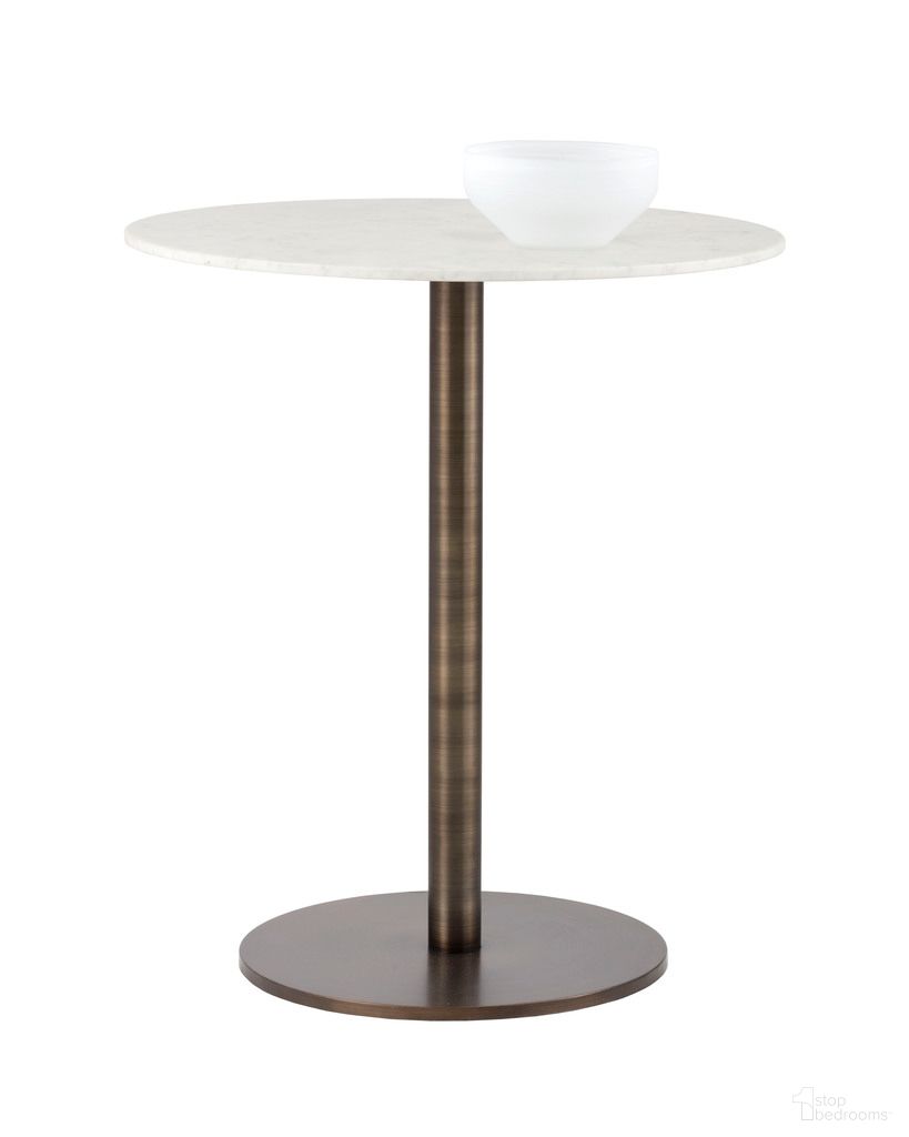 Enco Round Bar Table In Antique Gold and White