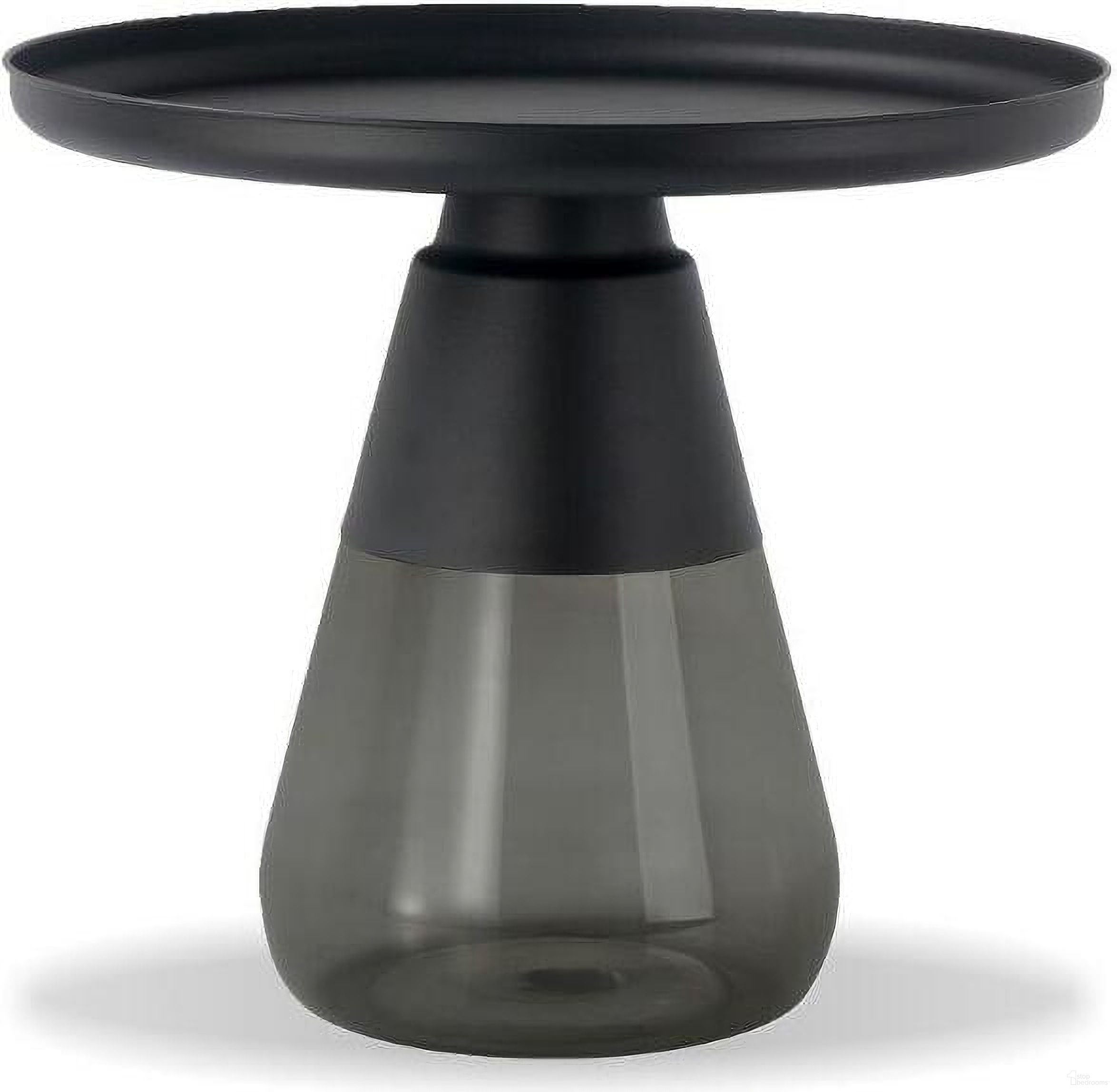 The appearance of End Table Duverre Matte Black Pc Aluminum/Smoke Grey Glass Base designed by Mobital in the modern / contemporary interior design. This gray piece of furniture  was selected by 1StopBedrooms from Duverre Collection to add a touch of cosiness and style into your home. Sku: WEN-DUVE-MBLA-SMOK. Material: Aluminum.