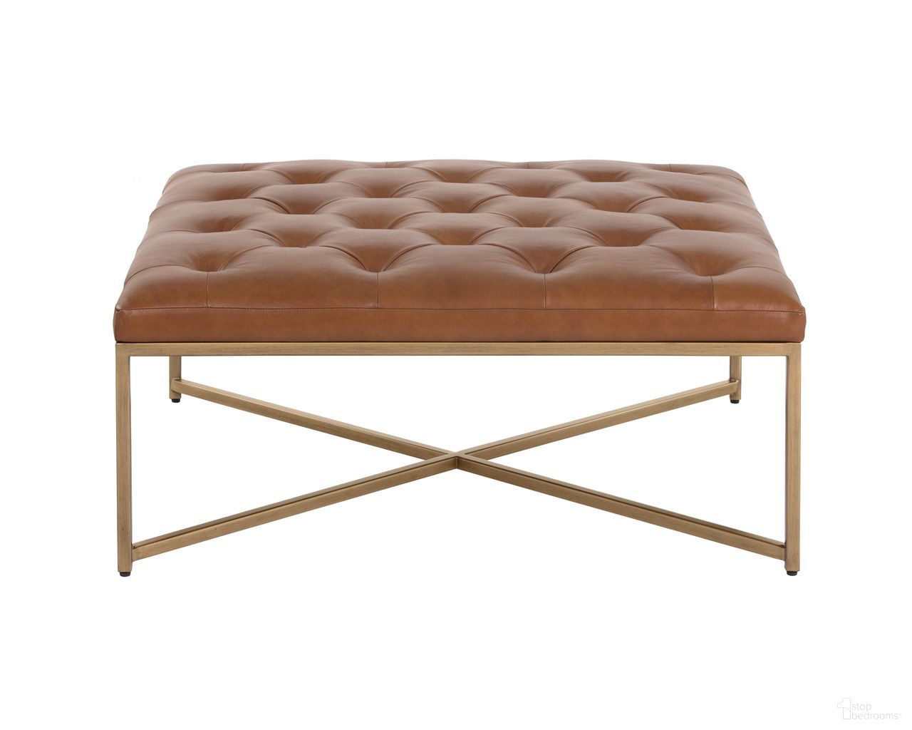 Endall Ottoman In Vintage Camel and Antique Brass
