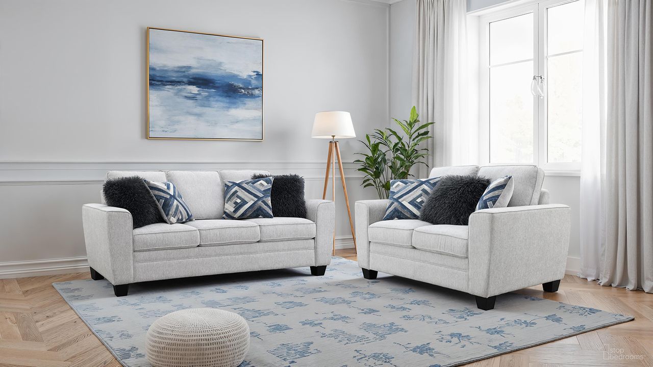 The appearance of Enea Living Room Set In Light Gray designed by Furniture of America in the transitional interior design. This light gray piece of furniture was selected by 1StopBedrooms from Enea Collection to add a touch of cosiness and style into your home. Sku: FM64009LG-SF;FM64009LG-LV. Material: Chenille.