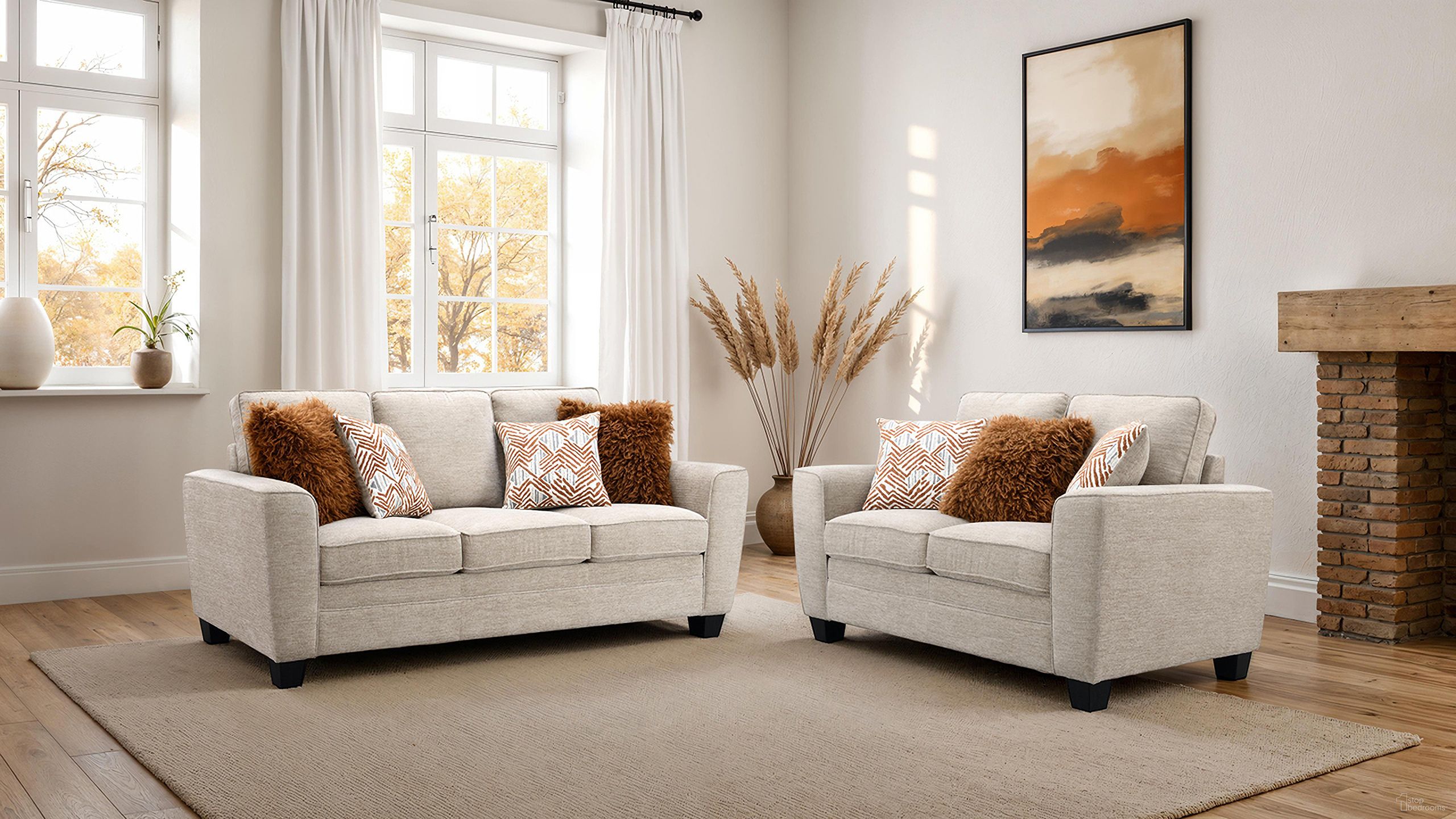 The appearance of Enea Living Room Set In Taupe designed by Furniture of America in the transitional interior design. This taupe piece of furniture was selected by 1StopBedrooms from Enea Collection to add a touch of cosiness and style into your home. Sku: FM64009TP-SF;FM64009TP-LV. Material: Chenille.