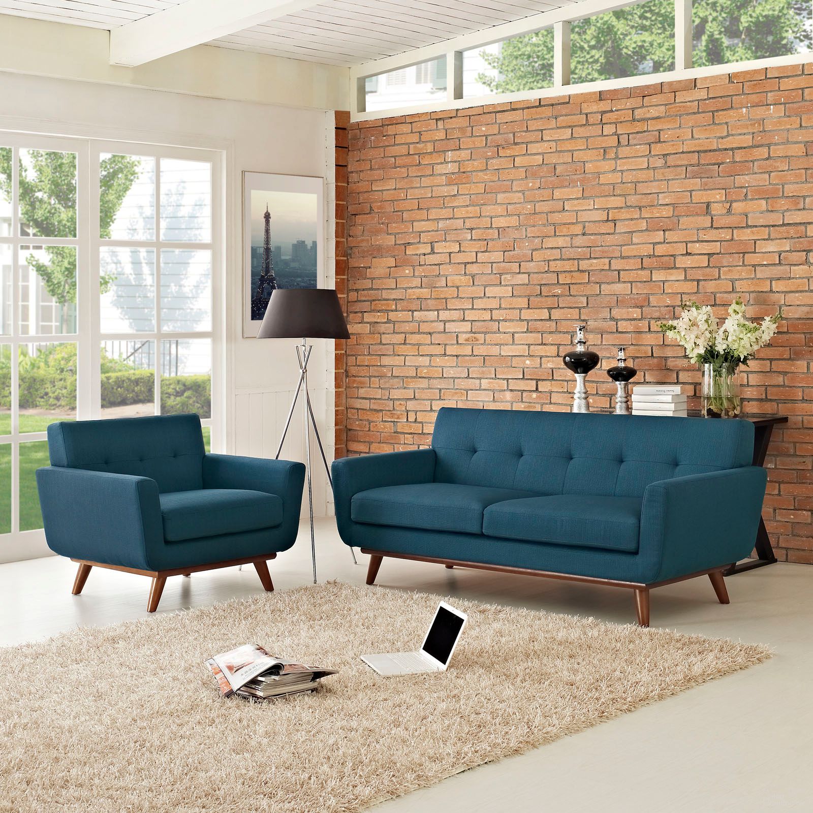 Engage Azure Arm Chair and Loveseat Set of 2
