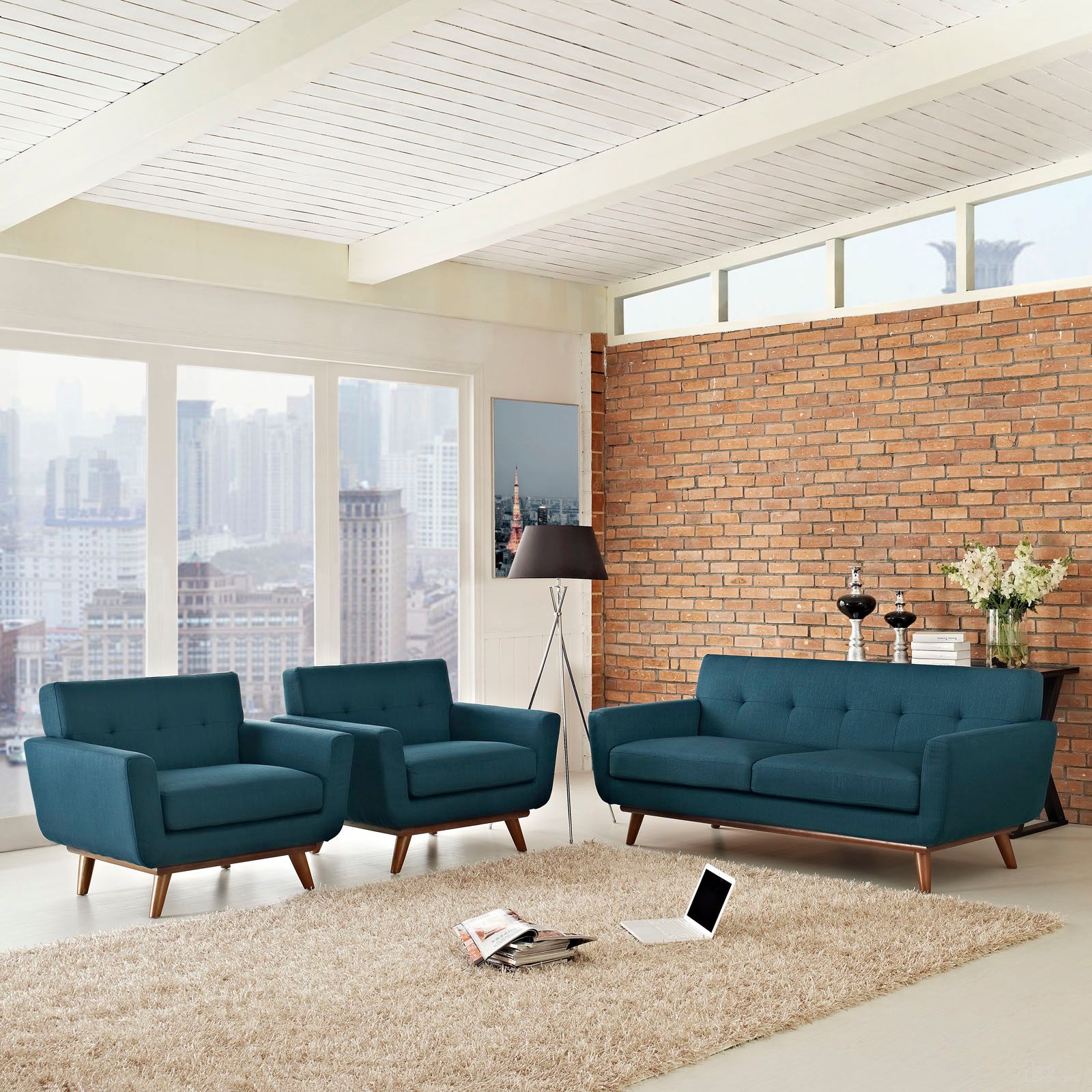 Engage Azure Arm Chairs and Loveseat Set of 3