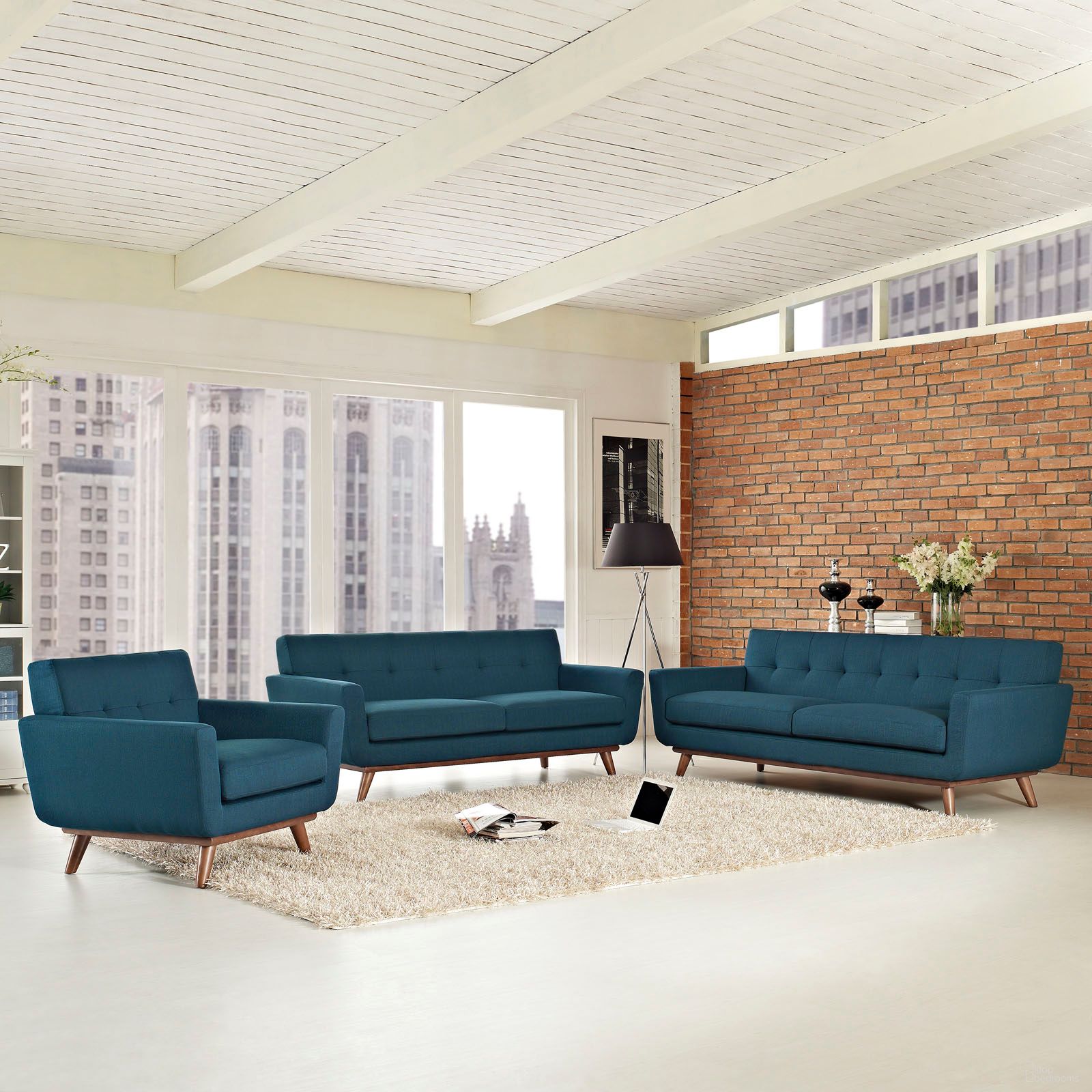 Engage Azure Sofa Loveseat and Arm Chair Set of 3