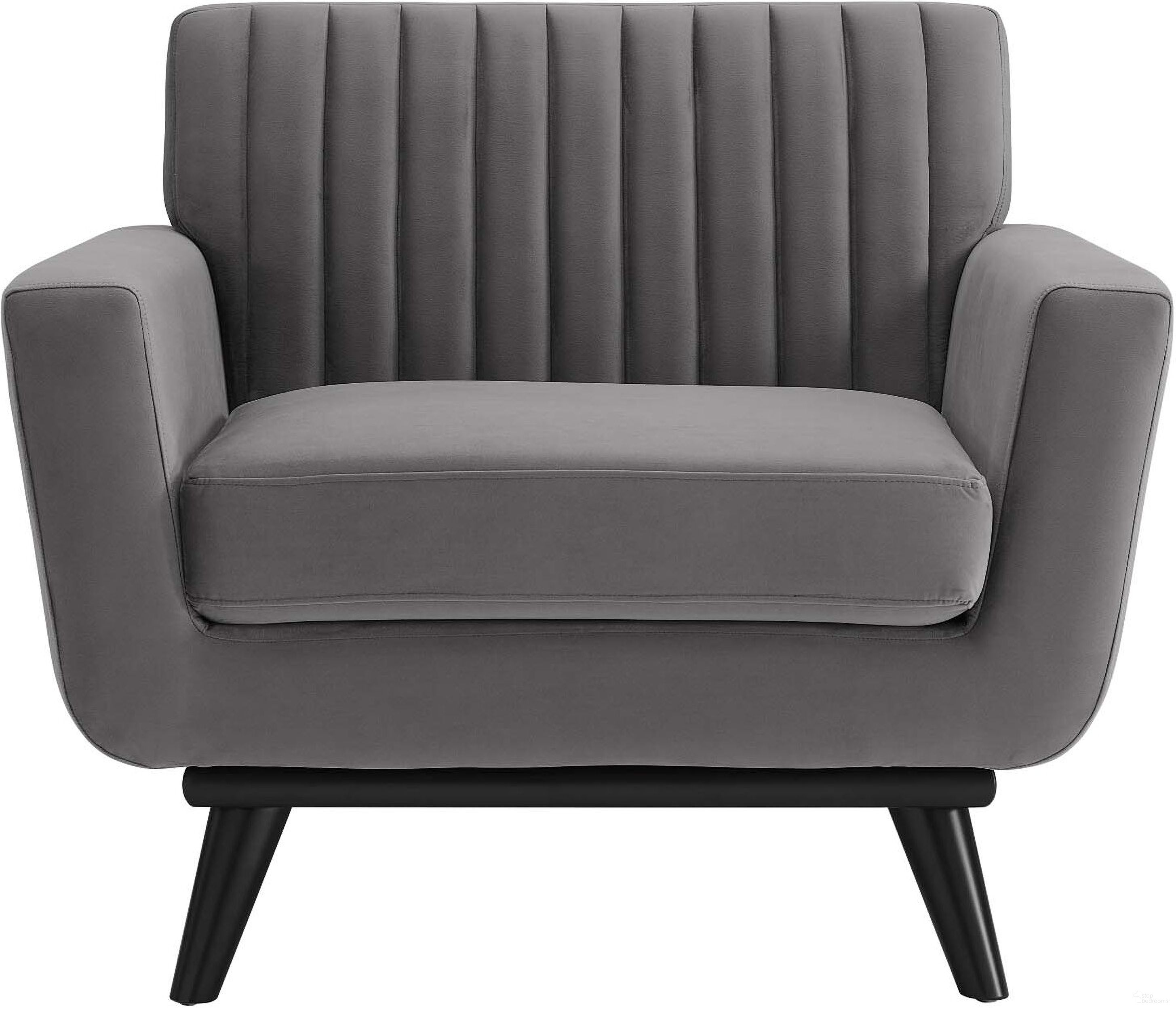 The appearance of Engage Channel Tufted Performance Velvet Arm Chair In Gray designed by Modway in the modern / contemporary interior design. This gray piece of furniture was selected by 1StopBedrooms from Engage Collection to add a touch of cosiness and style into your home. Sku: EEI-5457-GRY. Material: Rubberwood.