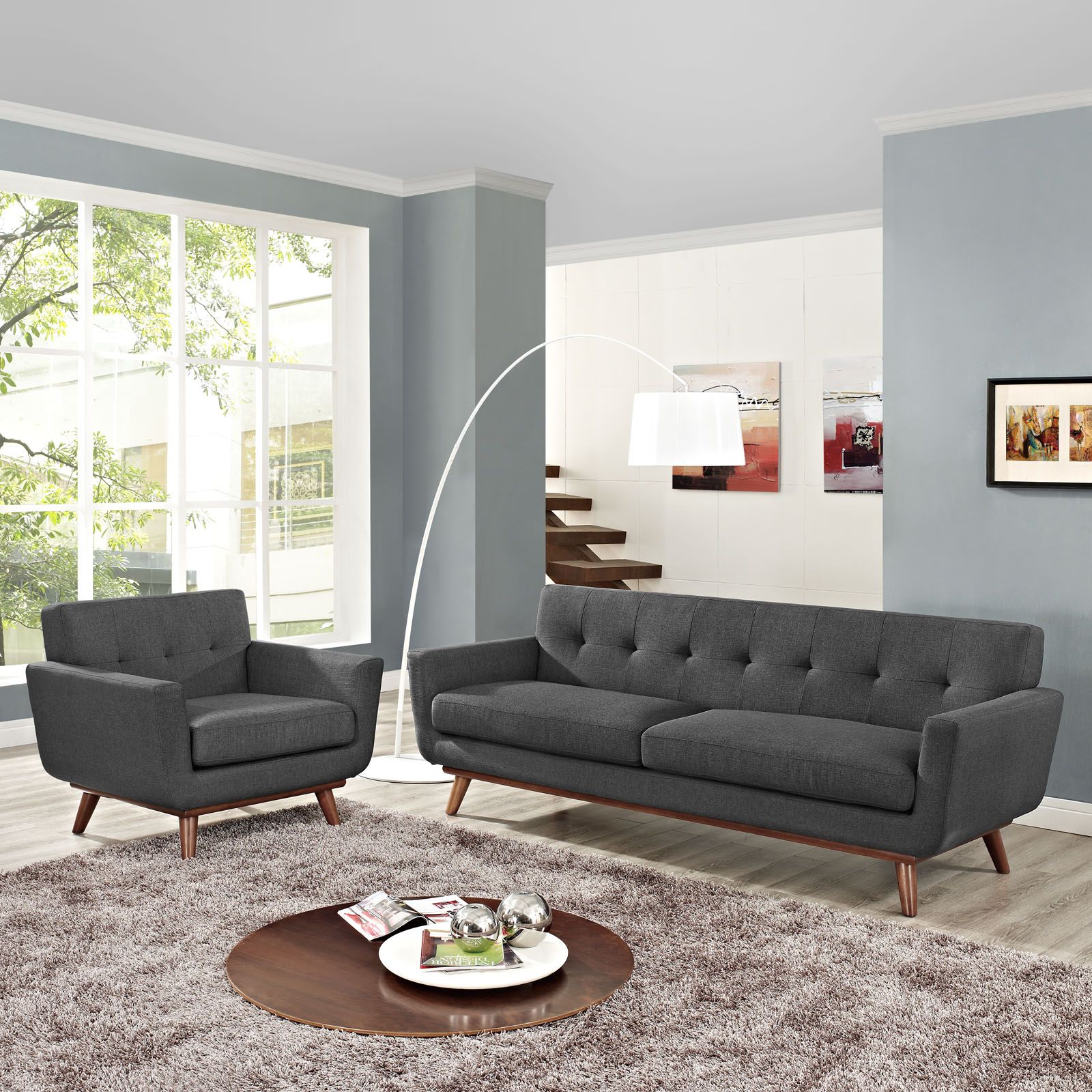 The appearance of Engage Gray Arm Chair and Sofa Set of 2 designed by Modway in the modern / contemporary interior design. This gray piece of furniture was selected by 1StopBedrooms from Engage Collection to add a touch of cosiness and style into your home. Sku: EEI-1178-DOR-Y;EEI-1180-DOR-Y. Material: Fabric.