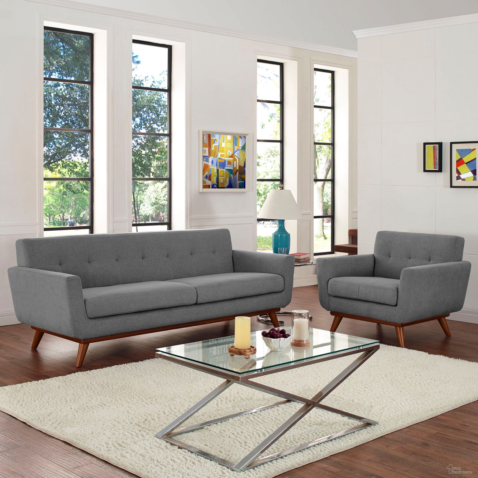 The appearance of Engage Gray Arm Chair and Sofa Set of 2 In Light Gray designed by Modway in the modern / contemporary interior design. This light gray piece of furniture was selected by 1StopBedrooms from Engage Collection to add a touch of cosiness and style into your home. Sku: EEI-1178-GRY-Y;EEI-1180-GRY-Y. Material: Fabric.