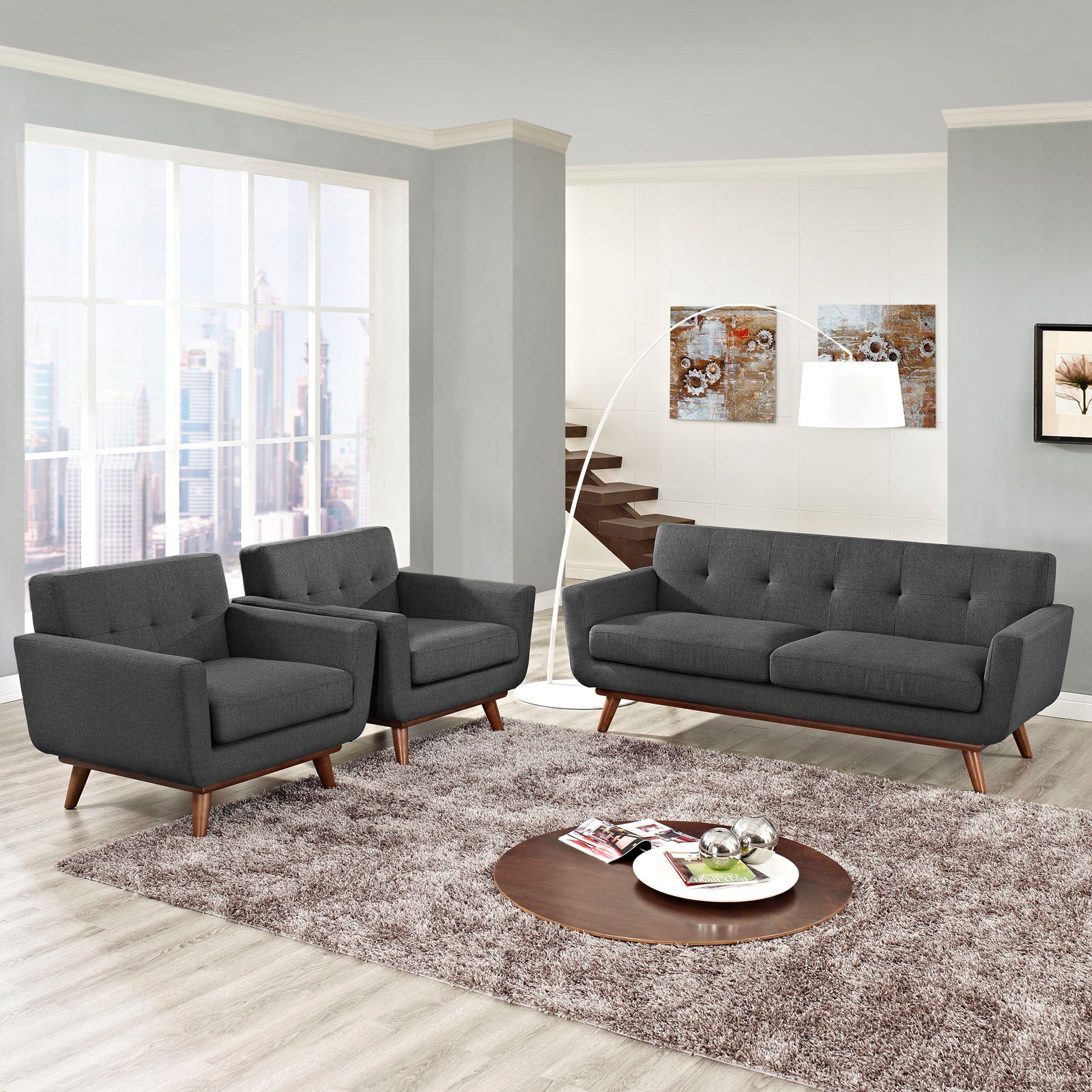 The appearance of Engage Gray Arm Chairs and Loveseat Set of 3 designed by Modway in the modern / contemporary interior design. This gray piece of furniture  was selected by 1StopBedrooms from Engage Collection to add a touch of cosiness and style into your home. Sku: EEI-1178-DOR-Y;EEI-1179-DOR-Y;EEI-1178-DOR-Y. Material: Polyester.