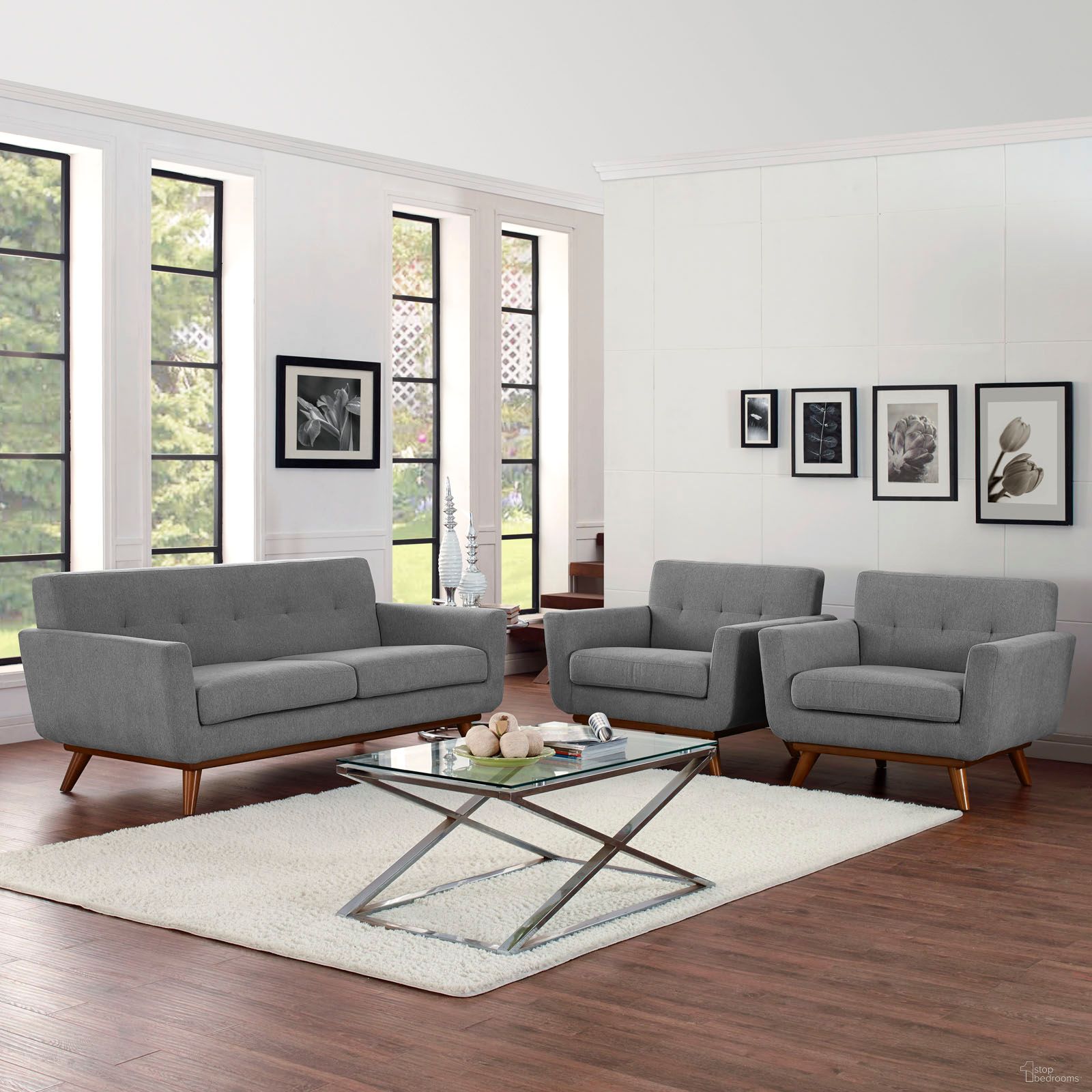 The appearance of Engage Gray Arm Chairs and Loveseat Set of 3 In Light Gray designed by Modway in the modern / contemporary interior design. This light gray piece of furniture was selected by 1StopBedrooms from Engage Collection to add a touch of cosiness and style into your home. Sku: EEI-1178-GRY-Y;EEI-1179-GRY-Y;EEI-1178-GRY-Y. Material: Polyester.