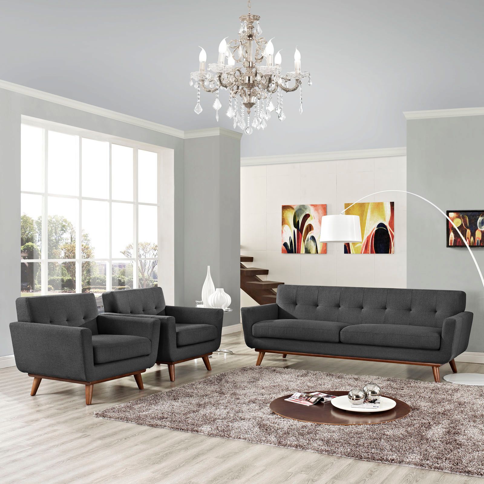 The appearance of Engage Gray Arm Chairs and Sofa Set of 3 designed by Modway in the modern / contemporary interior design. This gray piece of furniture was selected by 1StopBedrooms from Engage Collection to add a touch of cosiness and style into your home. Sku: EEI-1178-DOR-Y;EEI-1180-DOR-Y;EEI-1178-DOR-Y. Material: Polyester.