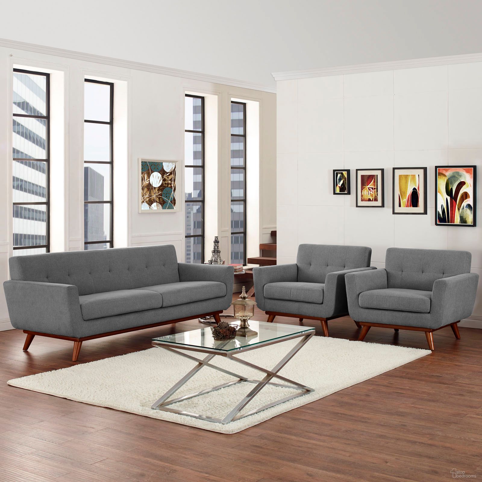 The appearance of Engage Gray Arm Chairs and Sofa Set of 3 In Light Gray designed by Modway in the modern / contemporary interior design. This light gray piece of furniture  was selected by 1StopBedrooms from Engage Collection to add a touch of cosiness and style into your home. Sku: EEI-1178-GRY-Y;EEI-1180-GRY-Y;EEI-1178-GRY-Y. Material: Polyester.