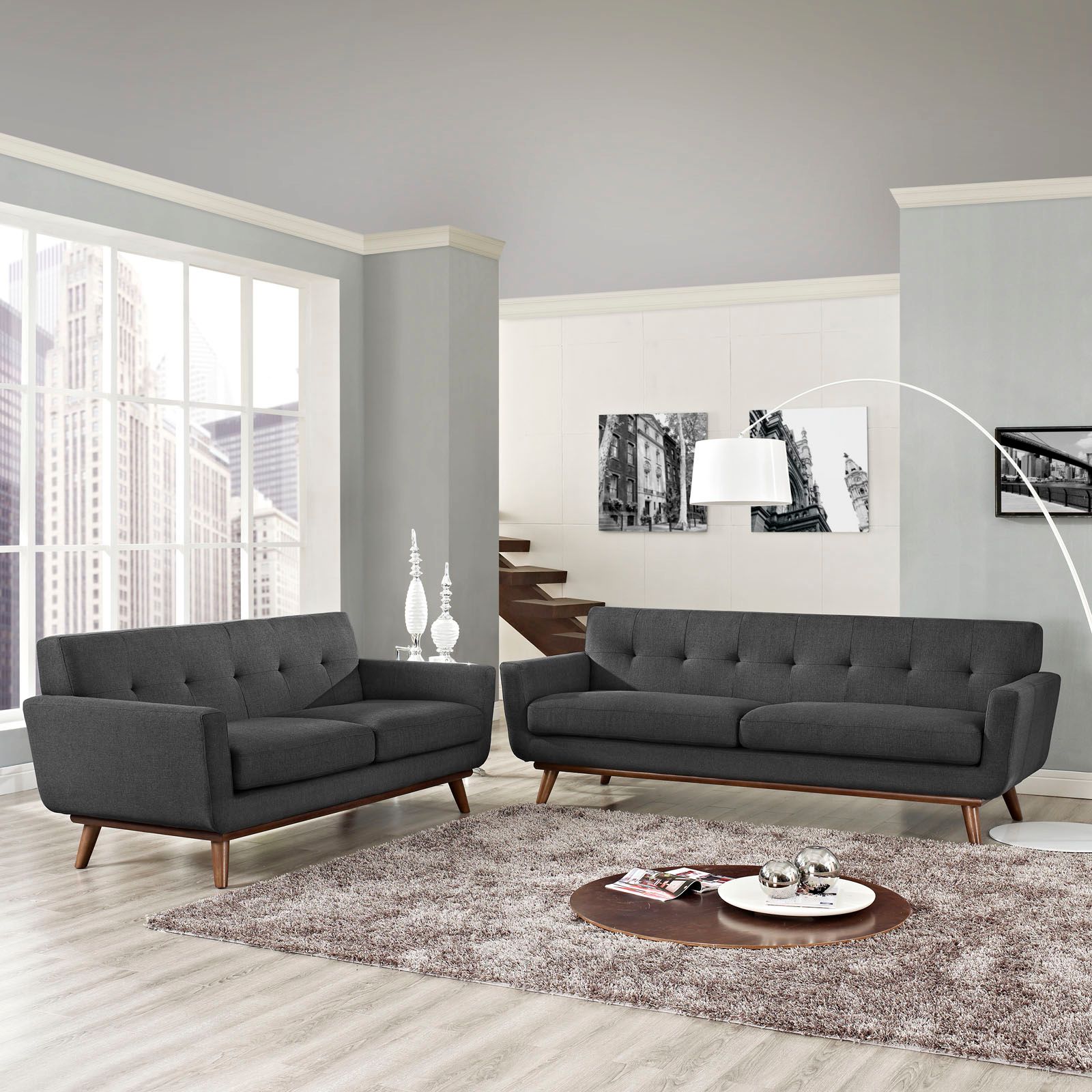 The appearance of Engage Gray Loveseat and Sofa Set of 2 designed by Modway in the modern / contemporary interior design. This gray piece of furniture was selected by 1StopBedrooms from Engage Collection to add a touch of cosiness and style into your home. Sku: EEI-1179-DOR-Y;EEI-1180-DOR-Y. Material: Polyester.