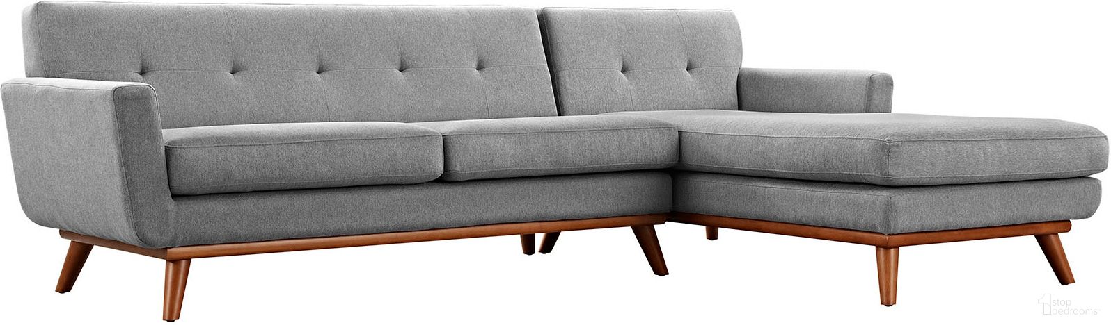 The appearance of Engage Gray Right-Facing Sectional Sofa In Light Gray designed by Modway in the modern / contemporary interior design. This light gray piece of furniture was selected by 1StopBedrooms from Engage Collection to add a touch of cosiness and style into your home. Sku: EEI-1794-GRY-Y;EEI-1795-GRY-Y. Material: Rubberwood. Layout: Sofa & Chaise. Orientation: RAF.
