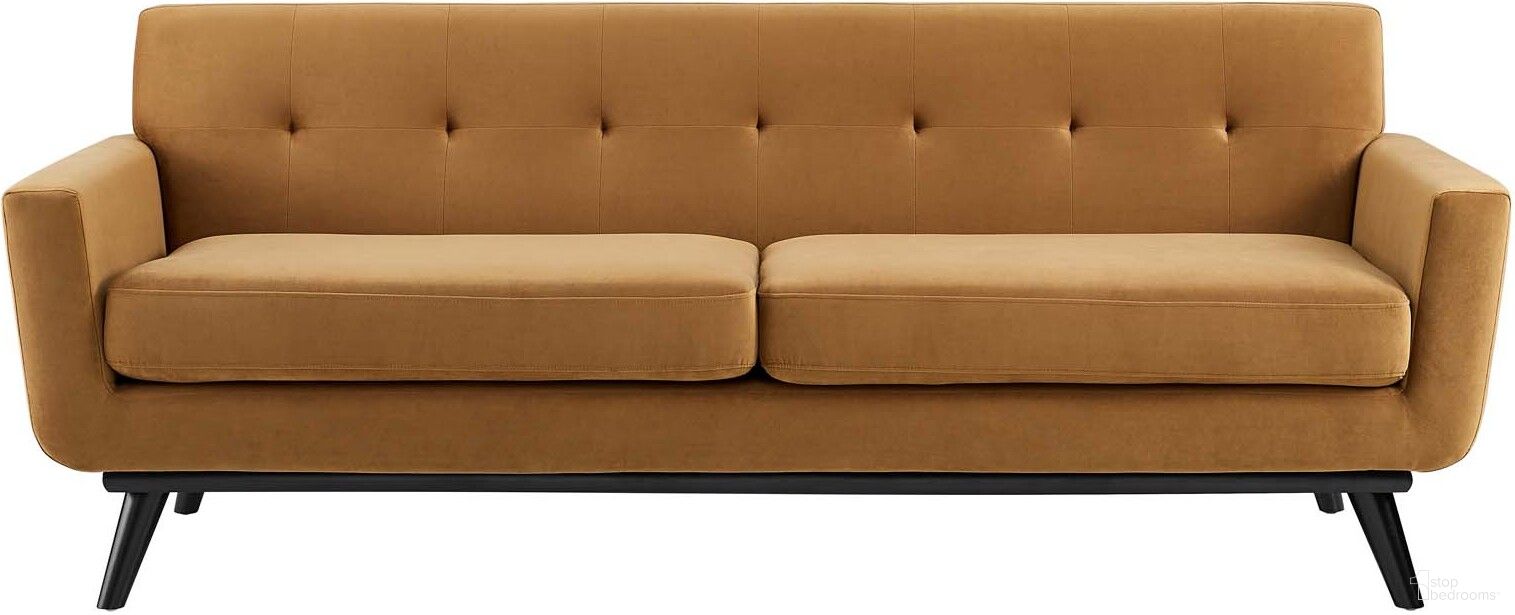 Engage Performance Velvet Sofa In Cognac