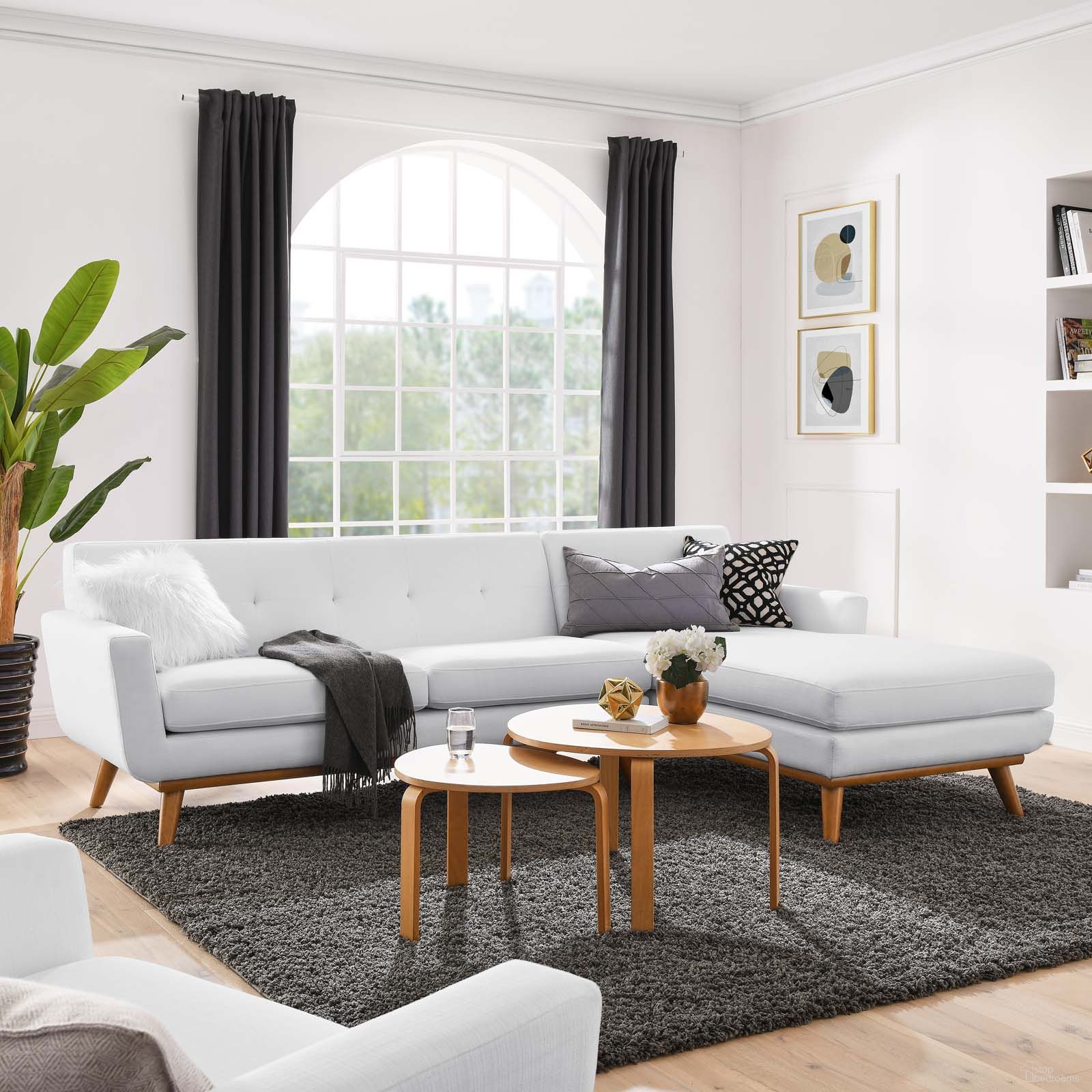 The appearance of Engage Right-Facing Upholstered Fabric Sectional Sofa designed by Modway in the modern / contemporary interior design. This white piece of furniture was selected by 1StopBedrooms from Engage Collection to add a touch of cosiness and style into your home. Sku: EEI-1794-WHI;EEI-1795-WHI. Material: Polyester. Layout: Sofa & Chaise. Orientation: RAF.