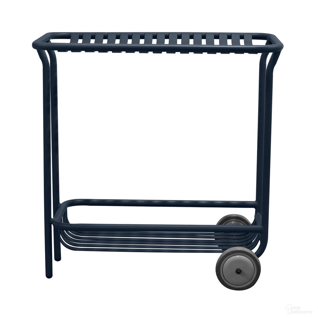 The appearance of Enid 32 Inch Outdoor Cart In Dark Blue designed by Euro Style in the modern / contemporary interior design. This dark blue piece of furniture  was selected by 1StopBedrooms from Enid Collection to add a touch of cosiness and style into your home. Sku: 90780-DKBLU. Material: Steel.